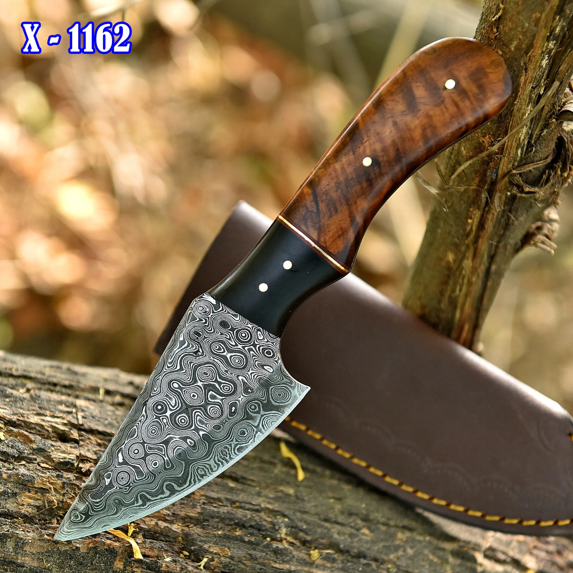 Elite EDC Hand Forged Damascus Steel Skinning Knife Wood Resin Handle - Image 2