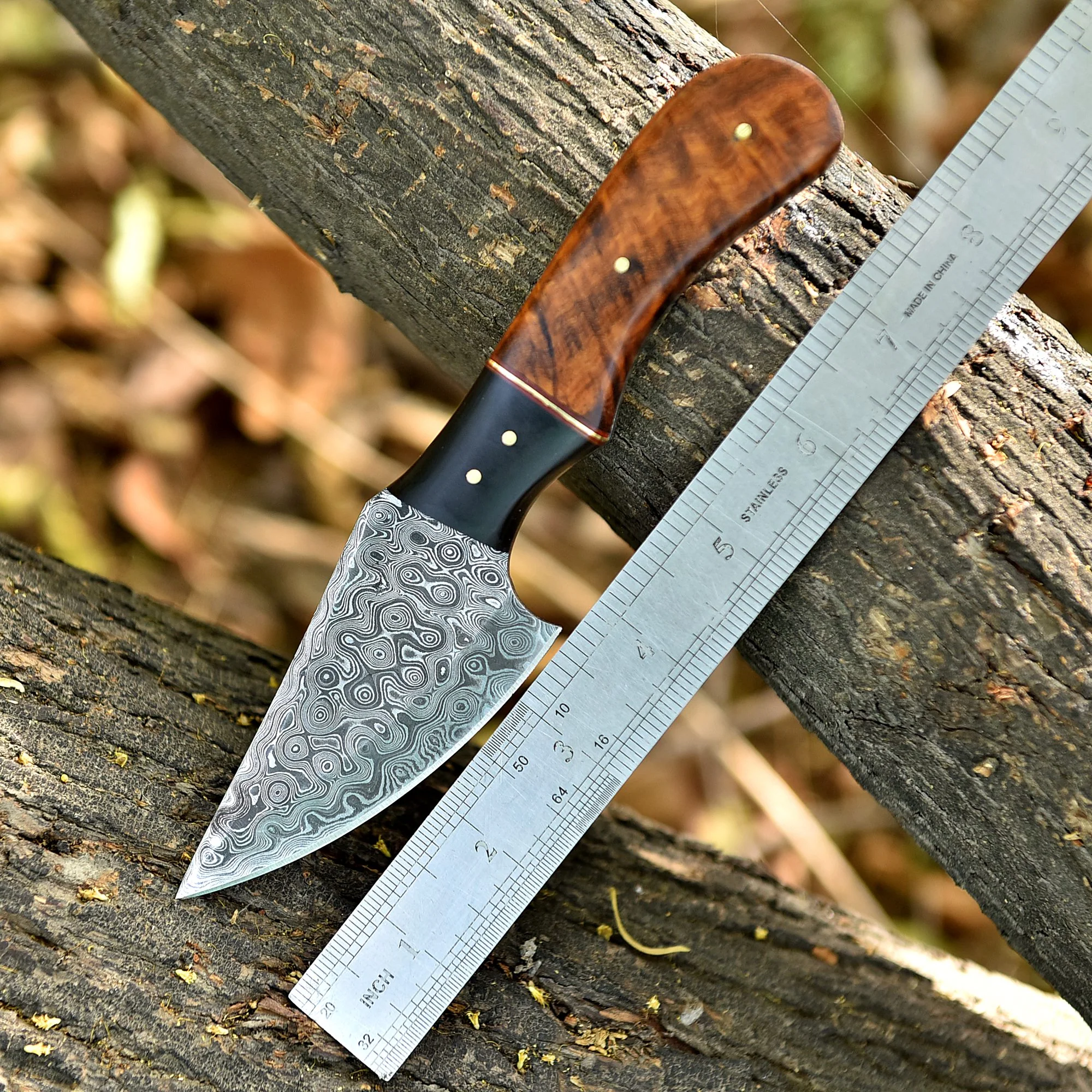 Elite EDC Hand Forged Damascus Steel Skinning Knife Wood Resin Handle - Image 4