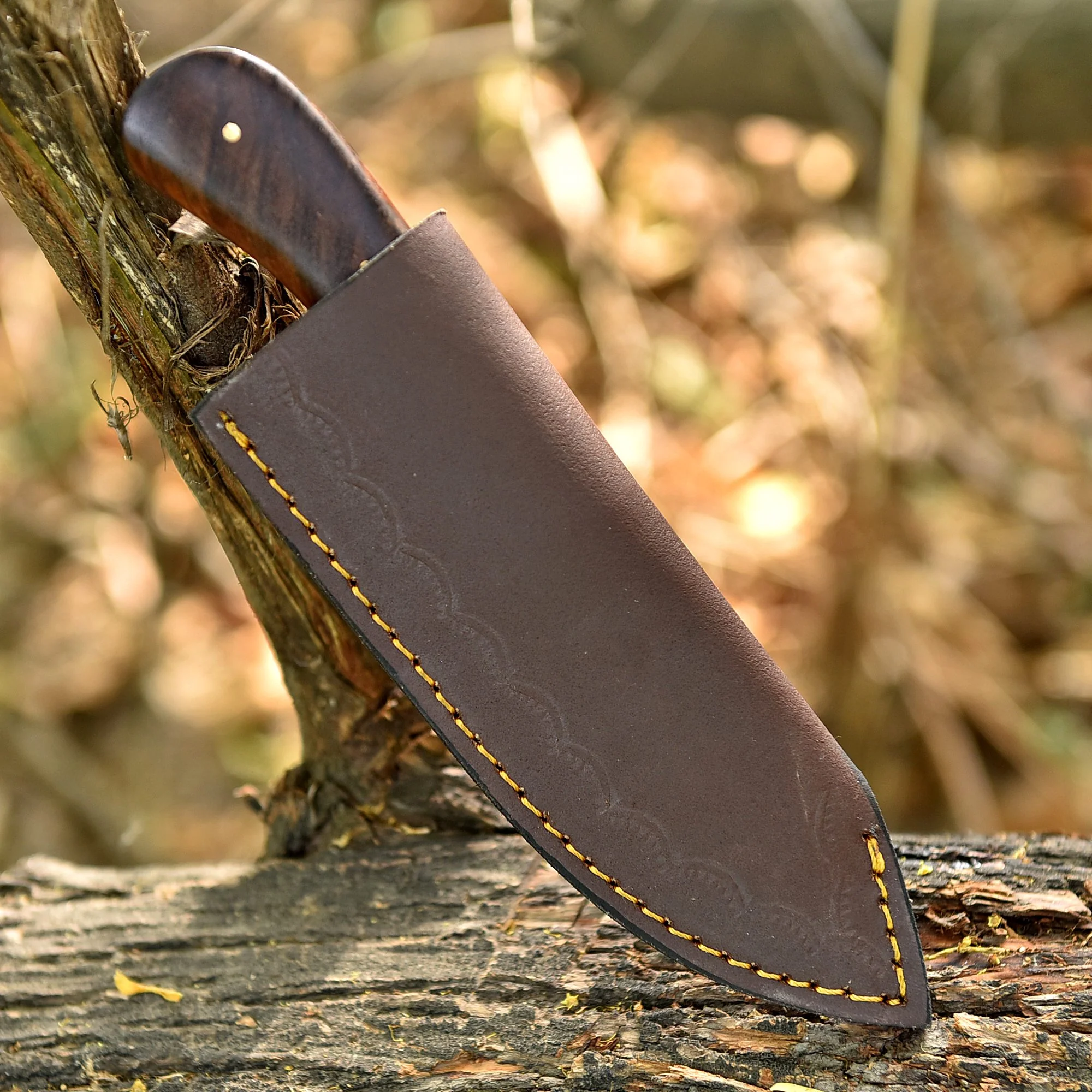 Elite EDC Hand Forged Damascus Steel Skinning Knife Wood Resin Handle - Image 5