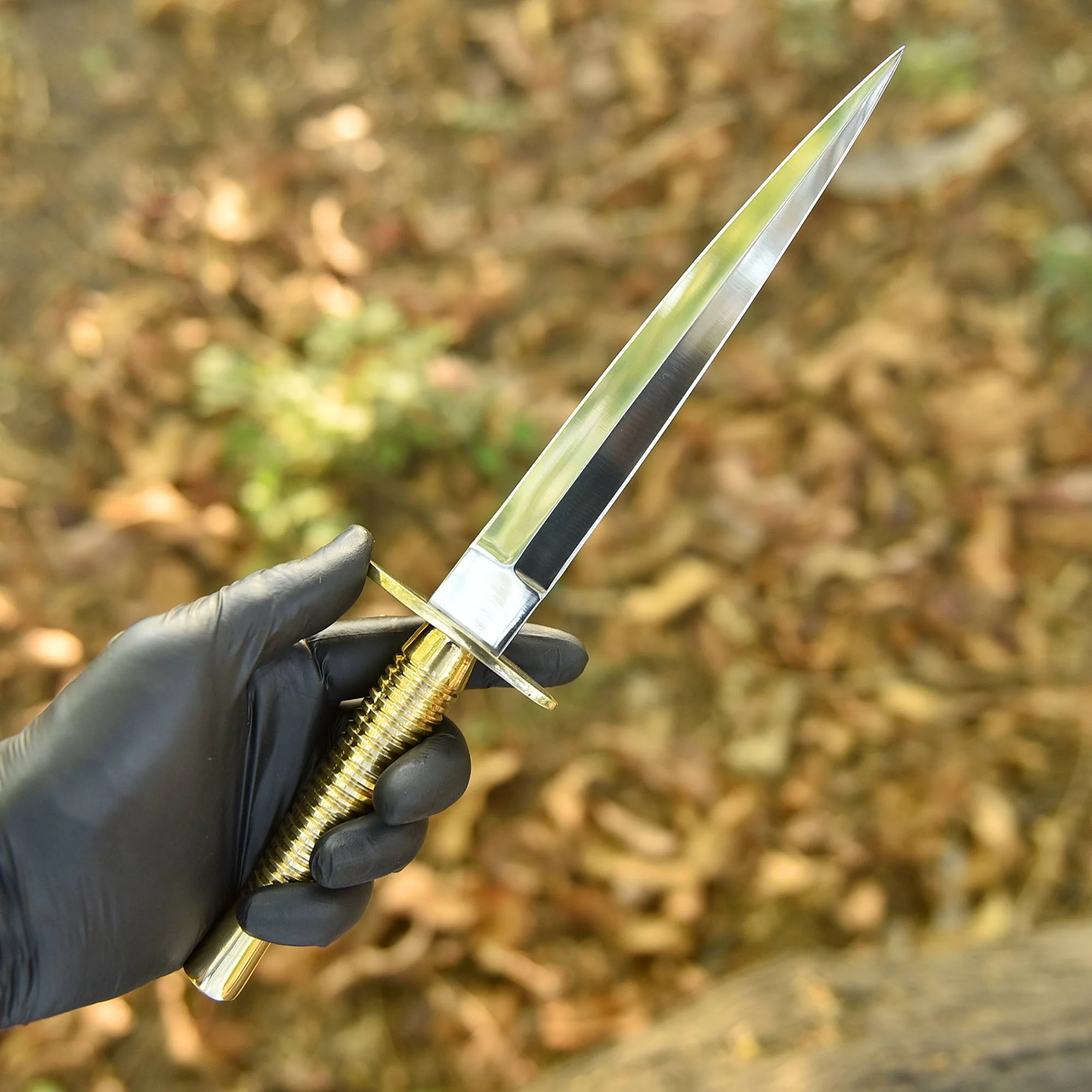Elite EDC Handmade Double Edge Carbon Steel Dagger Knife Brass Handle - Image 3