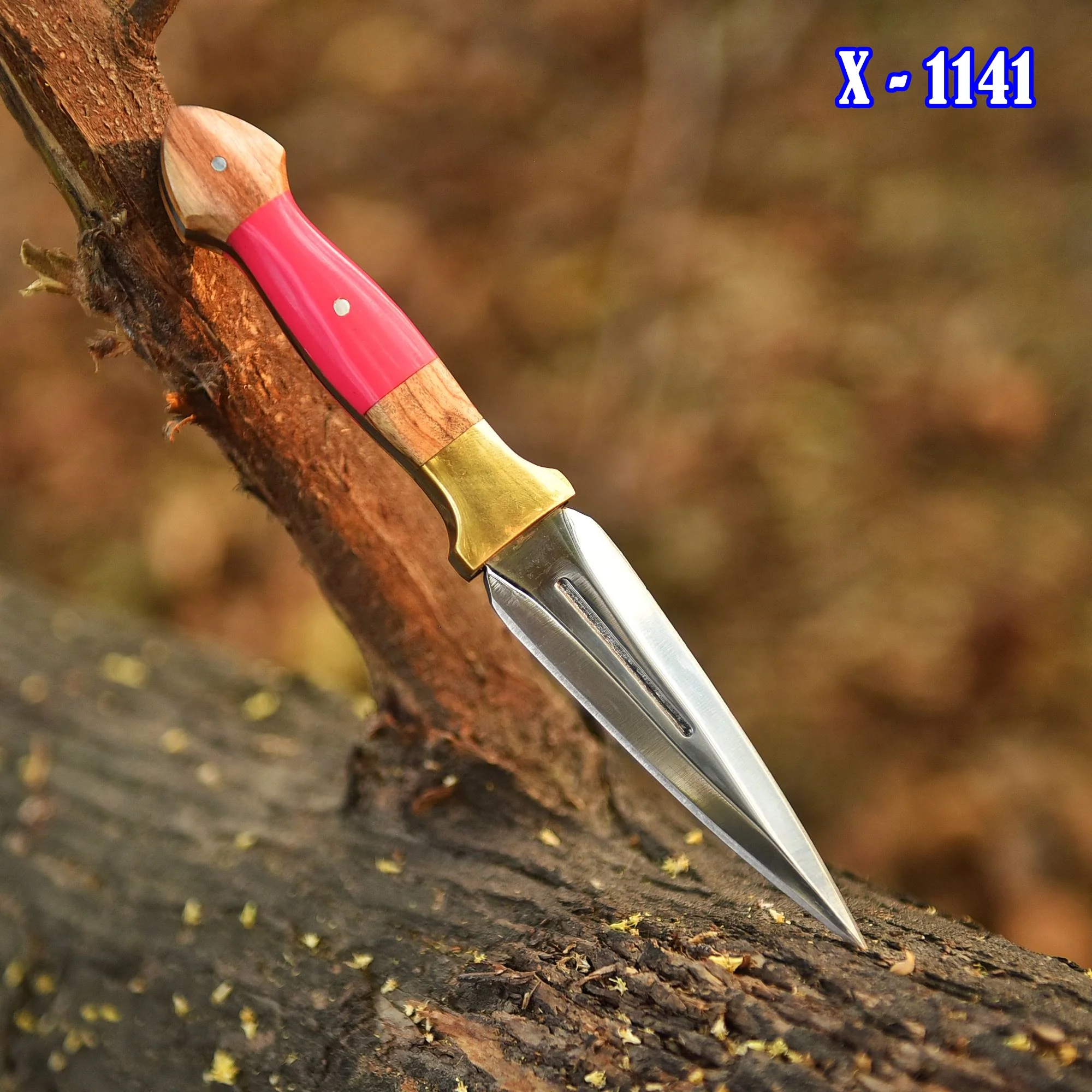 Elite Handcrafted Double Edge Dagger Knife Resin Wood Brass Bolster Handle - Image 2