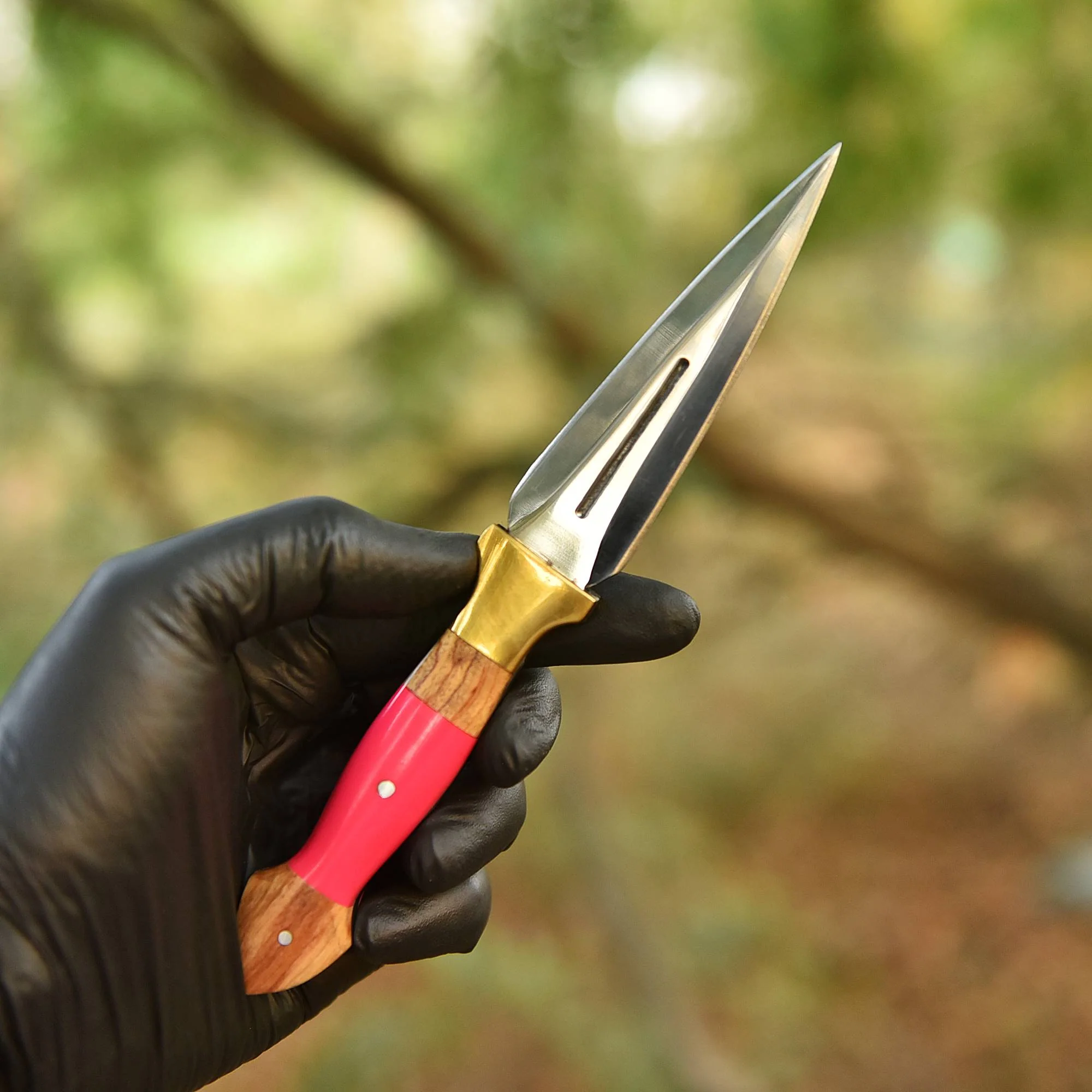 Elite Handcrafted Double Edge Dagger Knife Resin Wood Brass Bolster Handle - Image 3