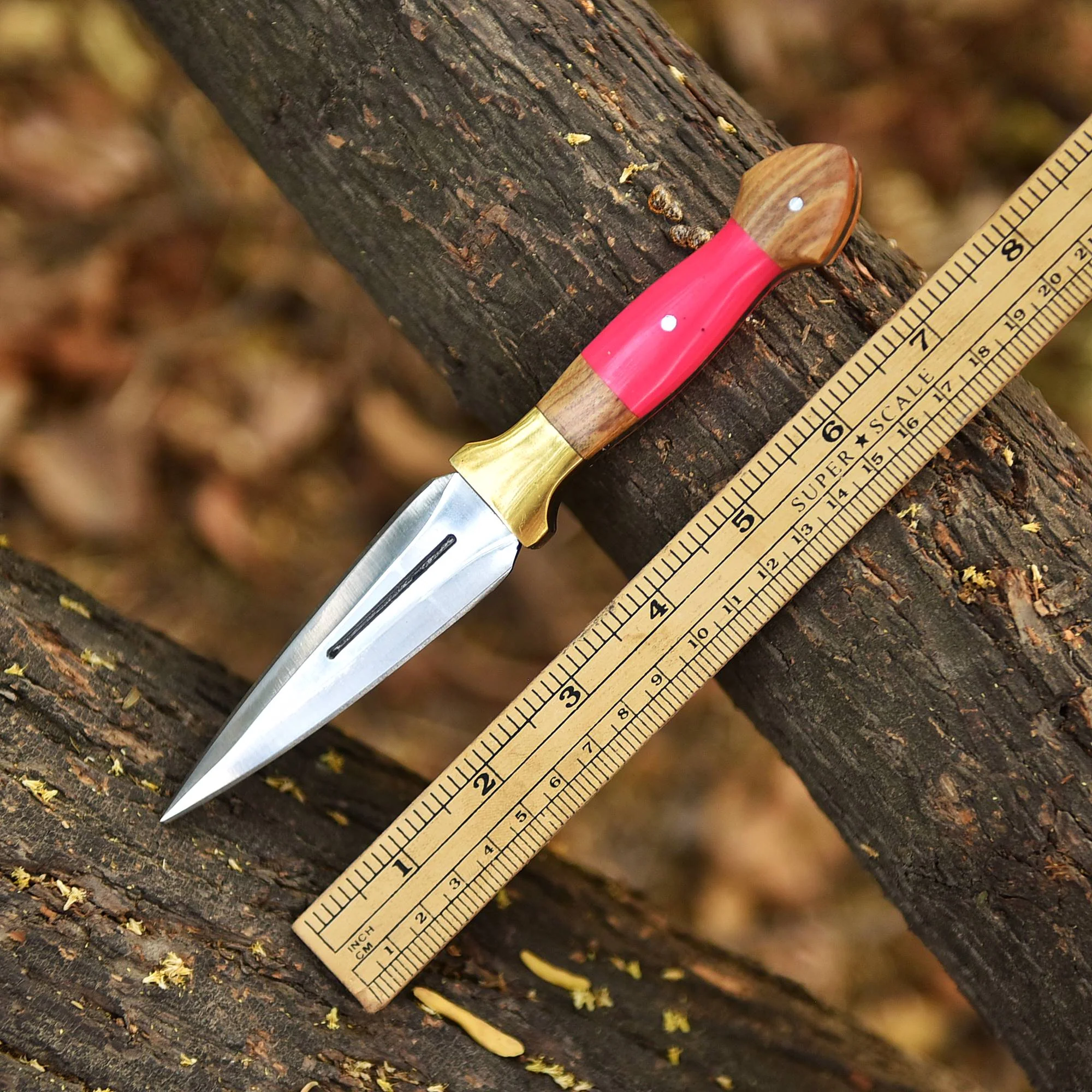 Elite Handcrafted Double Edge Dagger Knife Resin Wood Brass Bolster Handle - Image 5