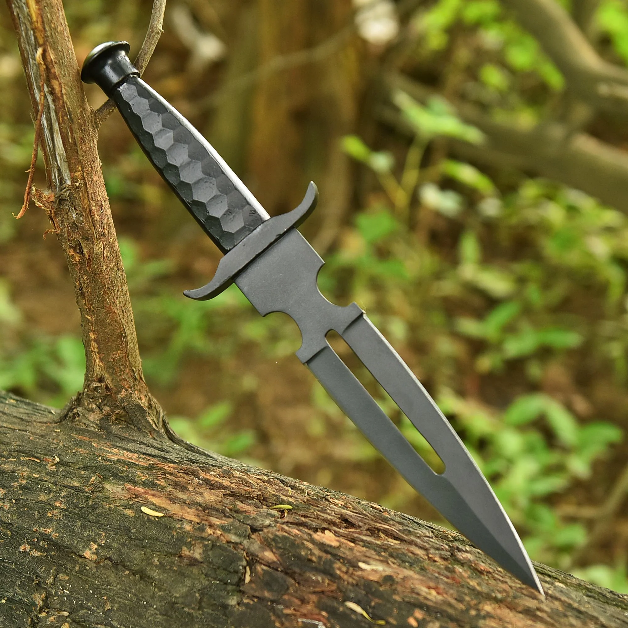 Elite Handmade Carbon Steel Double Edge Fixed Blade Dagger EDC Knife - Image 2