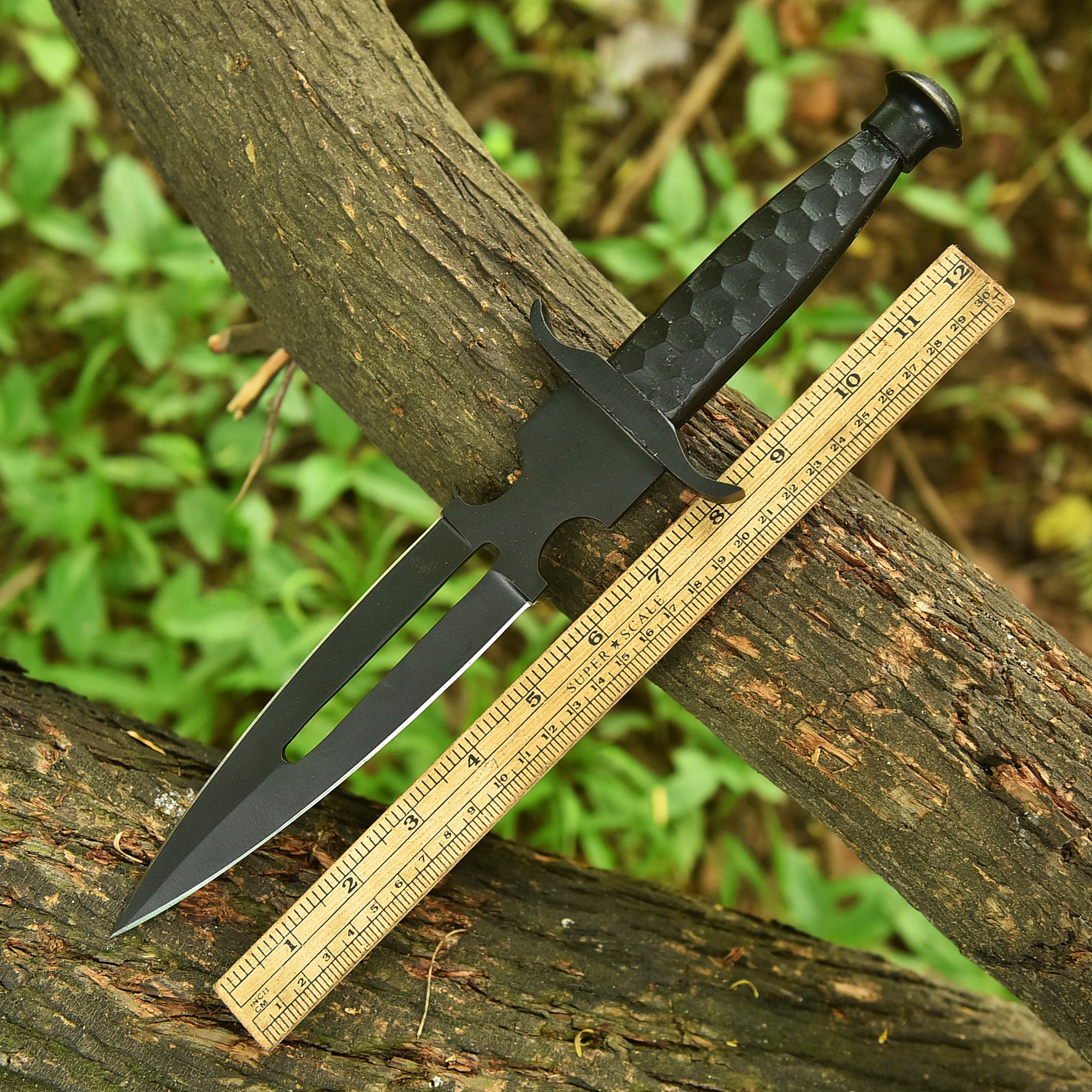 Elite Handmade Carbon Steel Double Edge Fixed Blade Dagger EDC Knife - Image 4