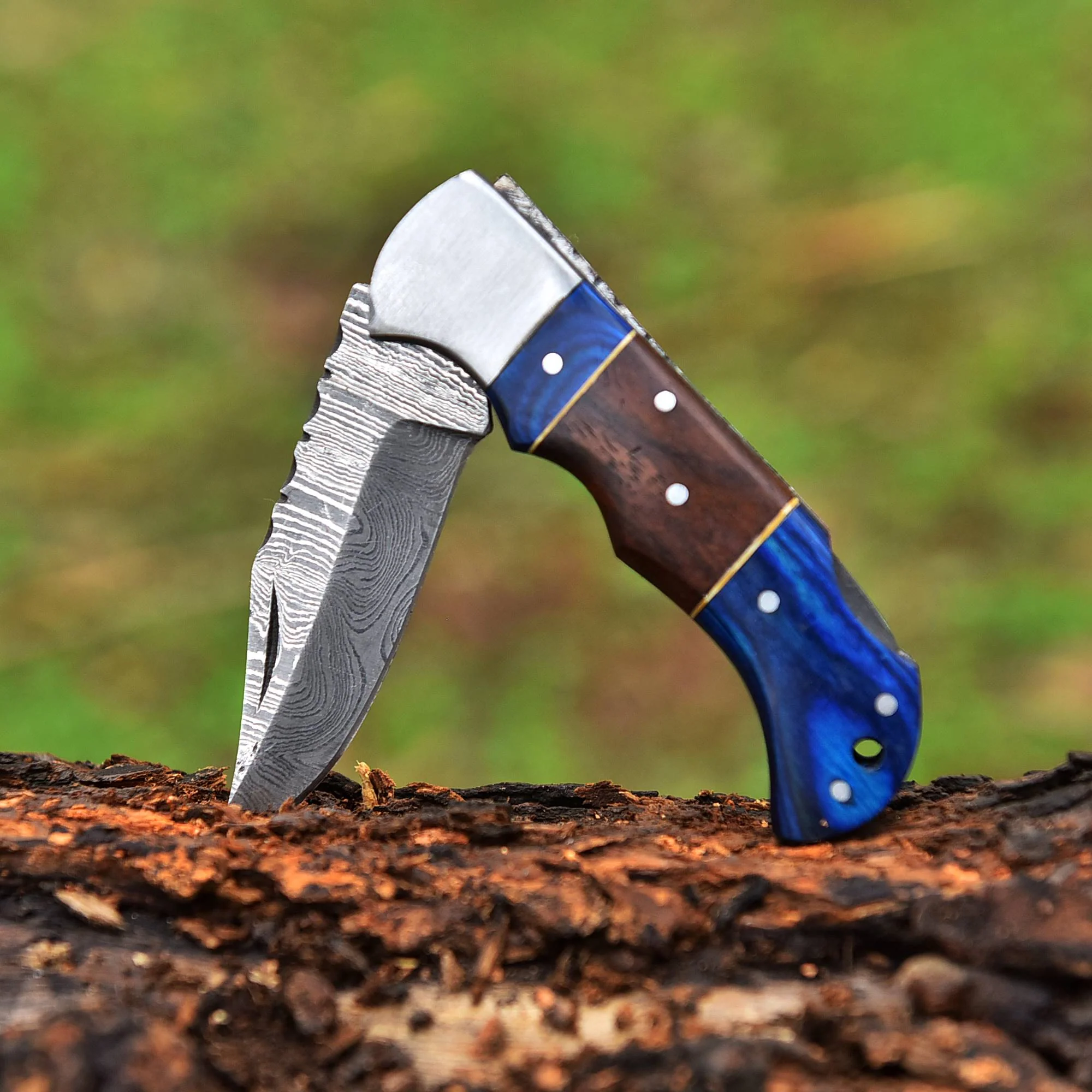 Elite Handmade Damascus Steel Blade Pocket Knife Camping Knife Wood Handle - Image 4