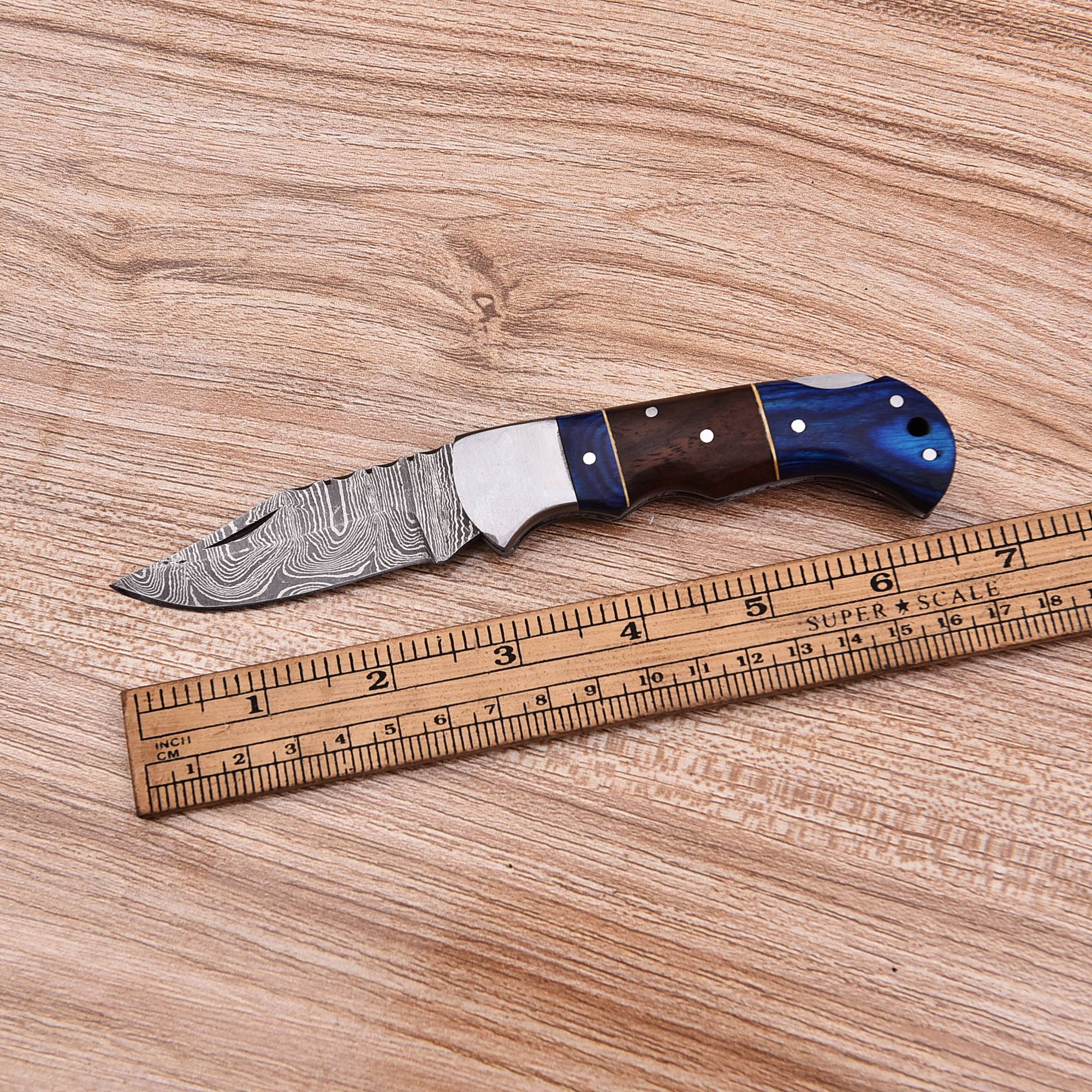 Elite Handmade Damascus Steel Blade Pocket Knife Camping Knife Wood Handle - Image 6