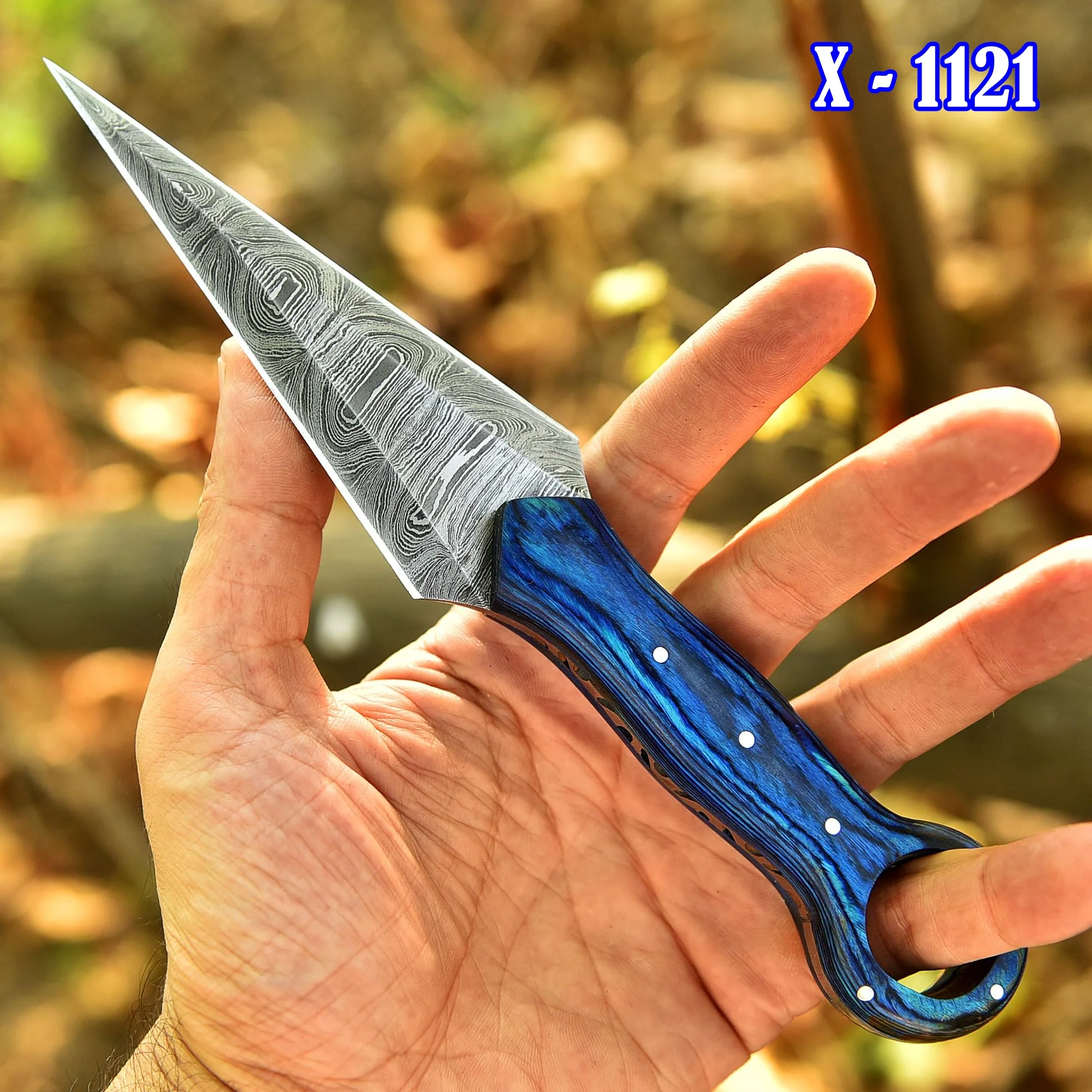 Elite Handmade Damascus Steel Hunting Dagger Knife Wood Ring Hole Handle - Image 3