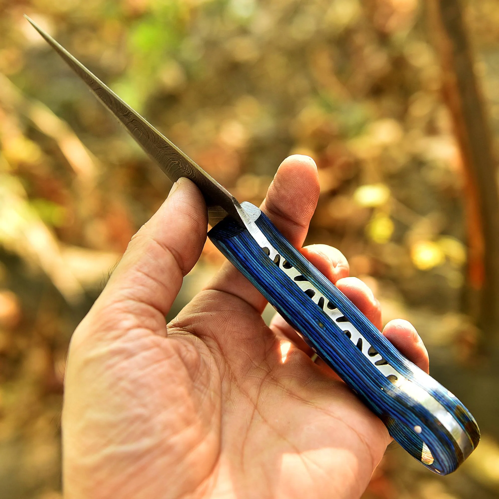 Elite Handmade Damascus Steel Hunting Dagger Knife Wood Ring Hole Handle - Image 4