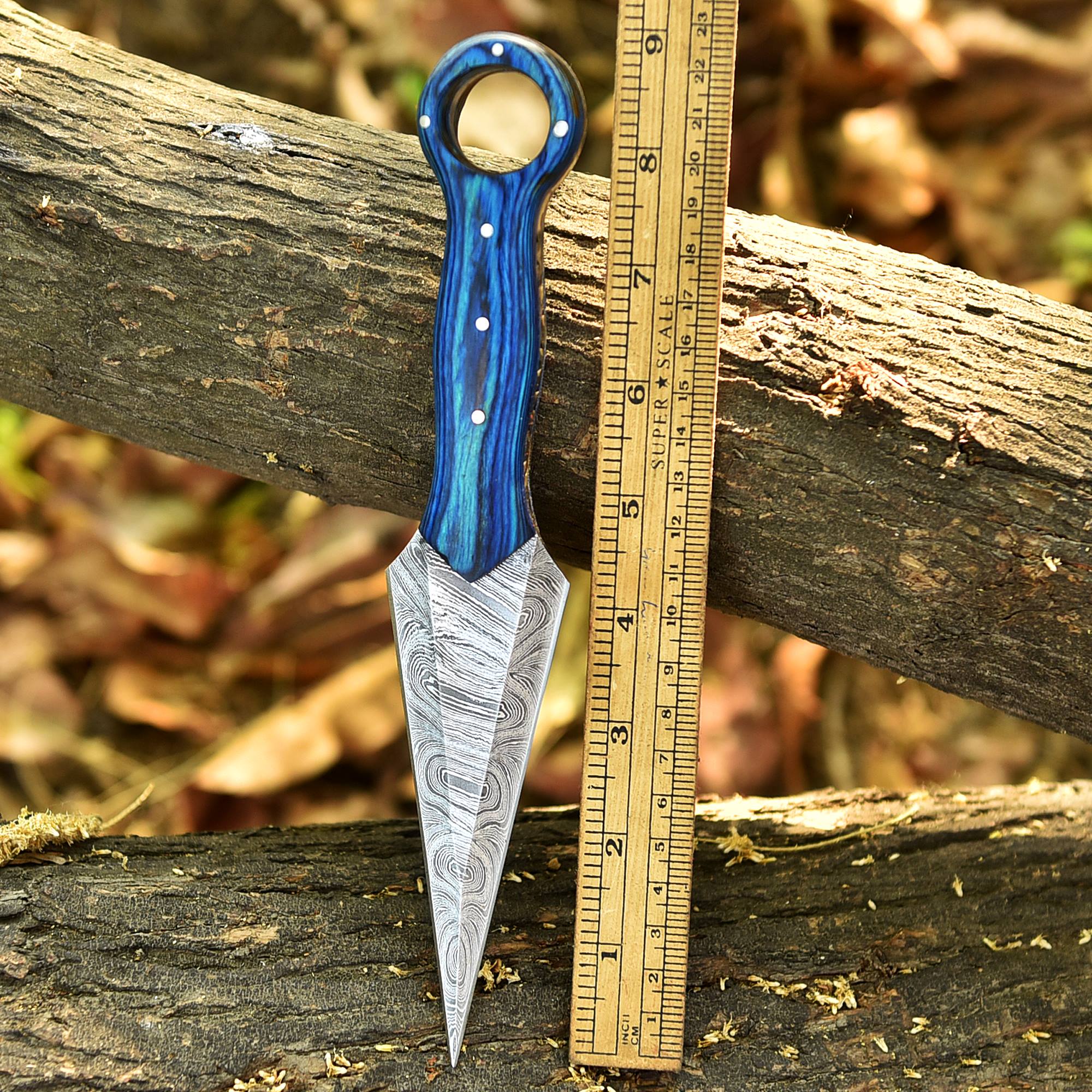 Elite Handmade Damascus Steel Hunting Dagger Knife Wood Ring Hole Handle - Image 5