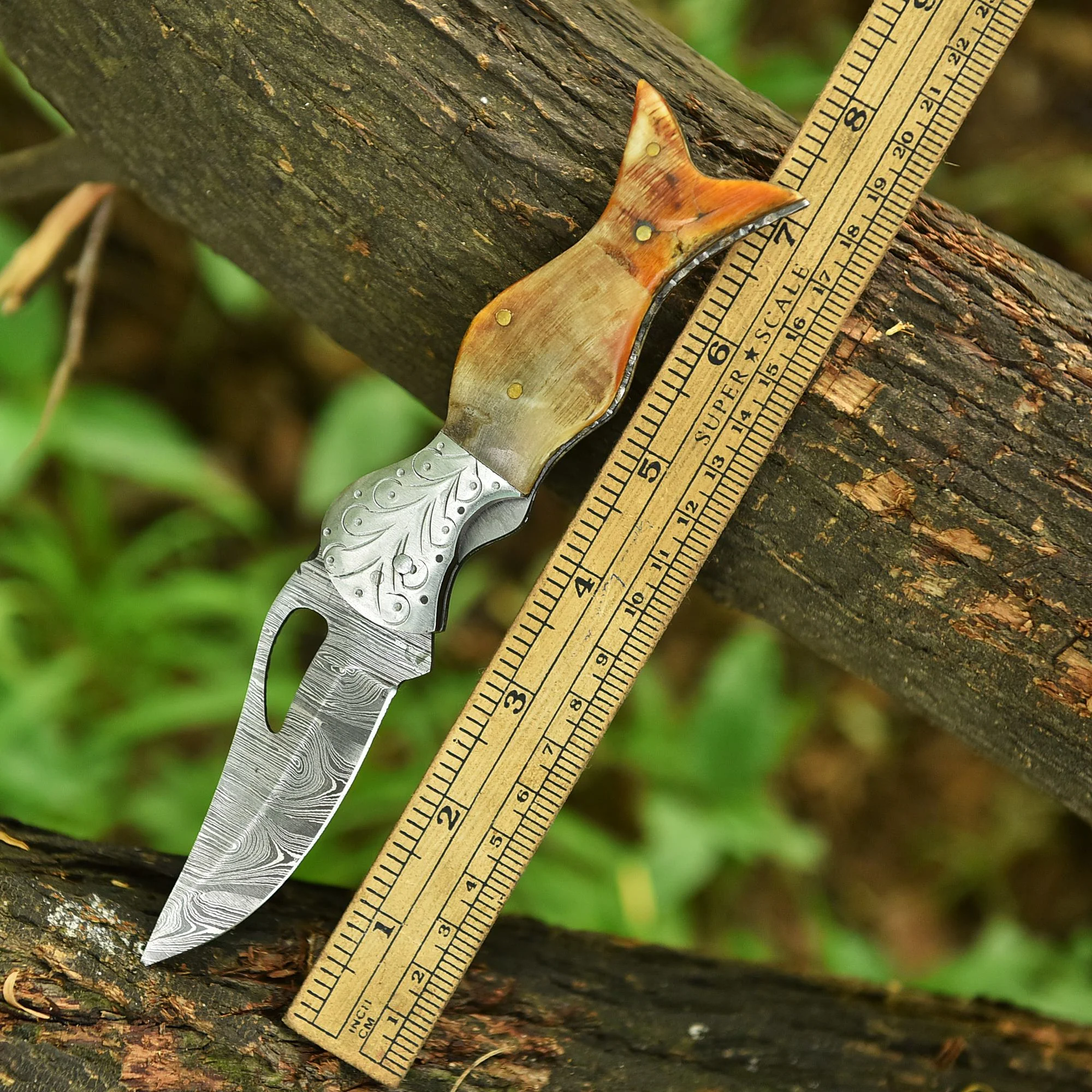 Elite Handmade EDC Folding Knife Damascus Blade Ram Horn Handle - Image 5