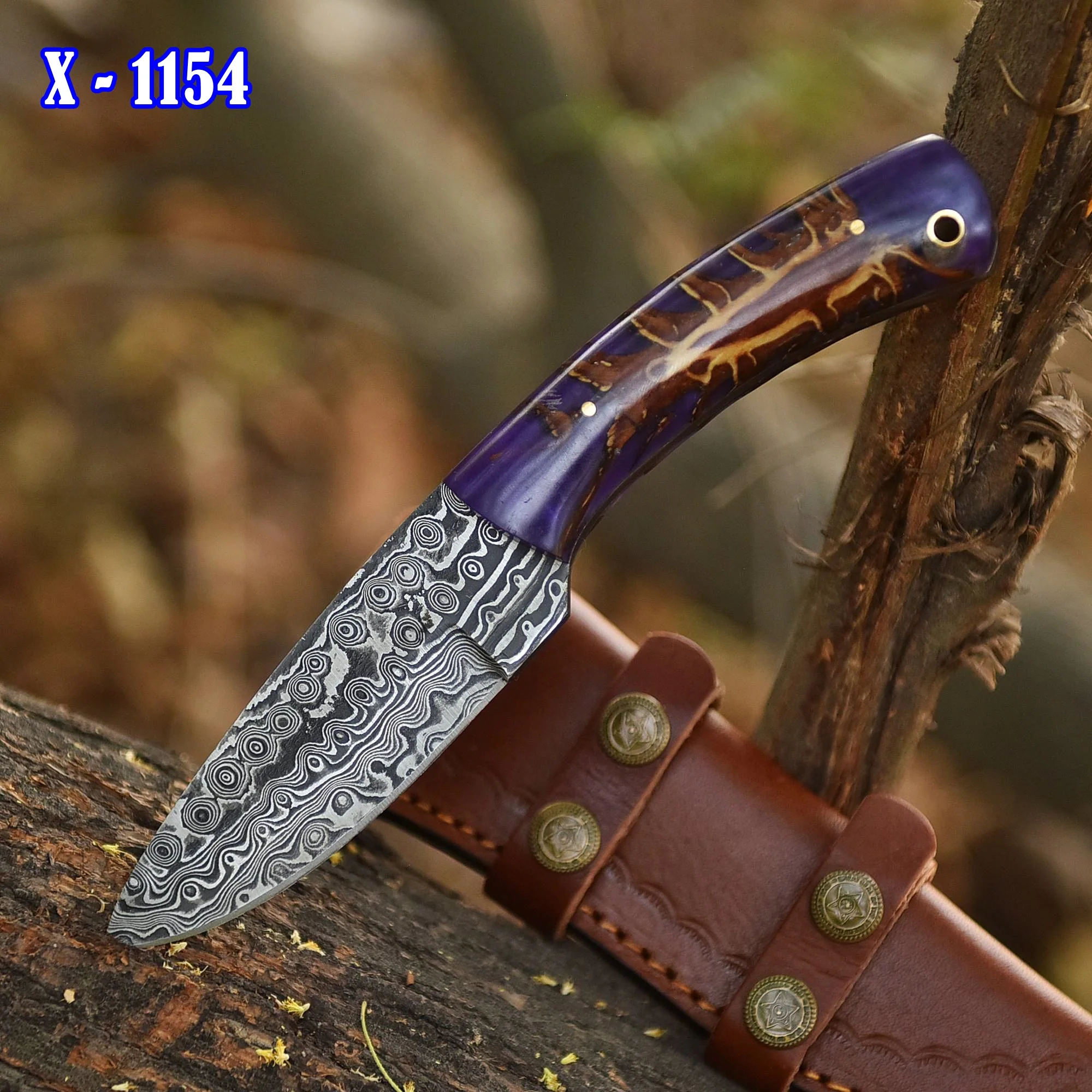 Elite Outdoor Damascus Steel Skinner Hunting Knife Pinecone Resin Handle - Image 2