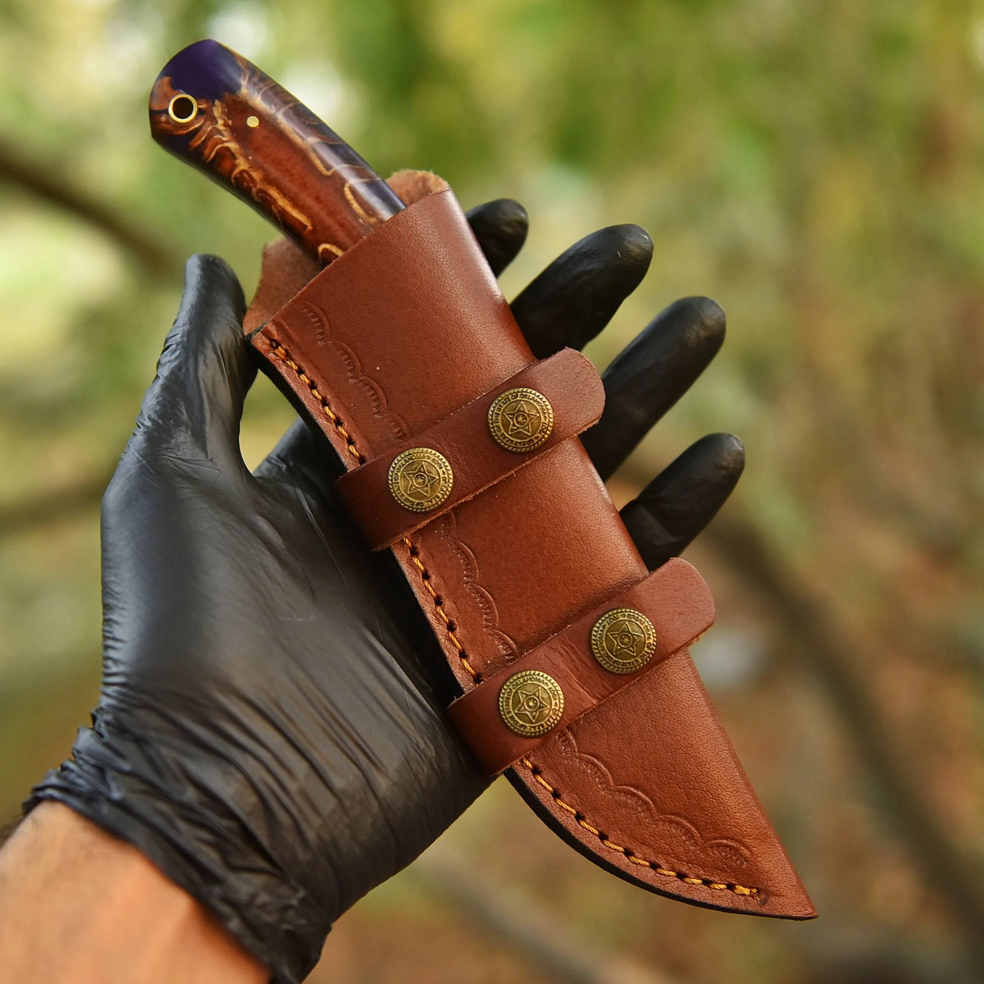 Elite Outdoor Damascus Steel Skinner Hunting Knife Pinecone Resin Handle - Image 5