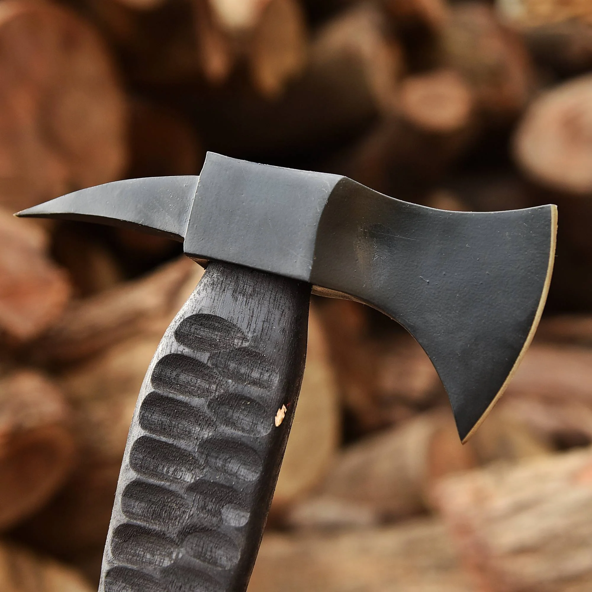 Forged Carbon Steel Spike Head Axe with Engraved Black Wood Shaft - Viking Axe - Image 3