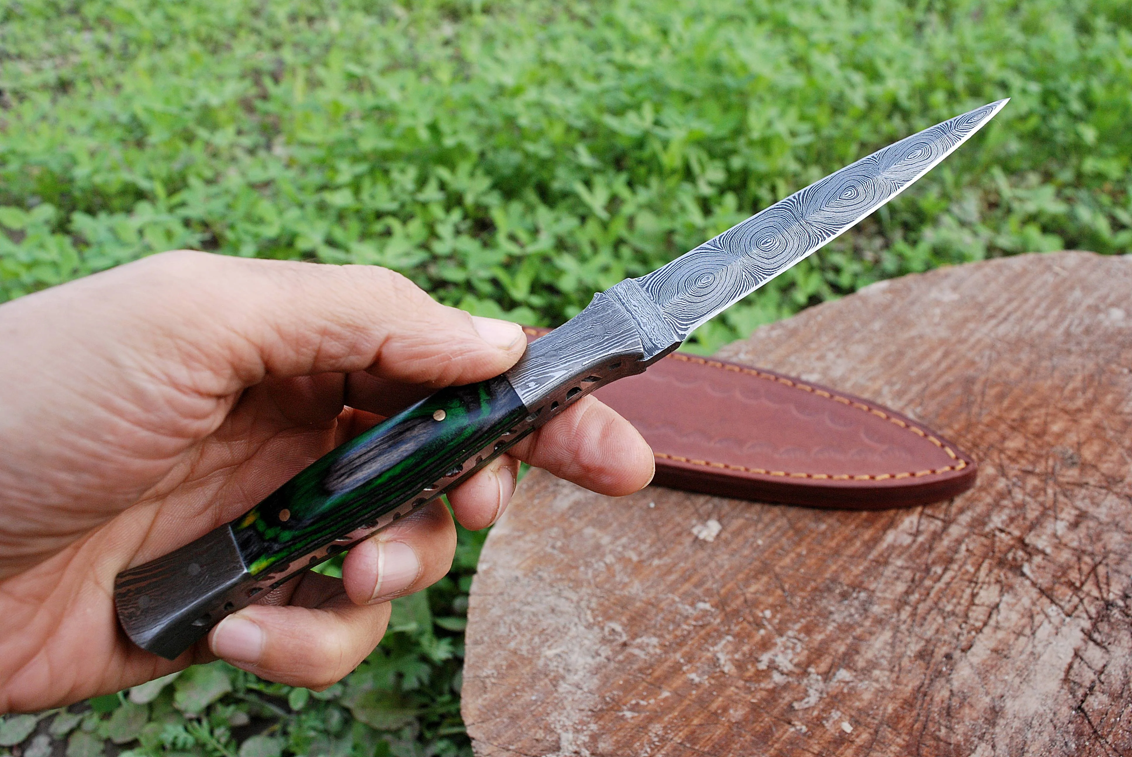 Full Tang Damascus Knife Ideal Dagger Boot Knives with Leather Sheath x-271 - Image 5