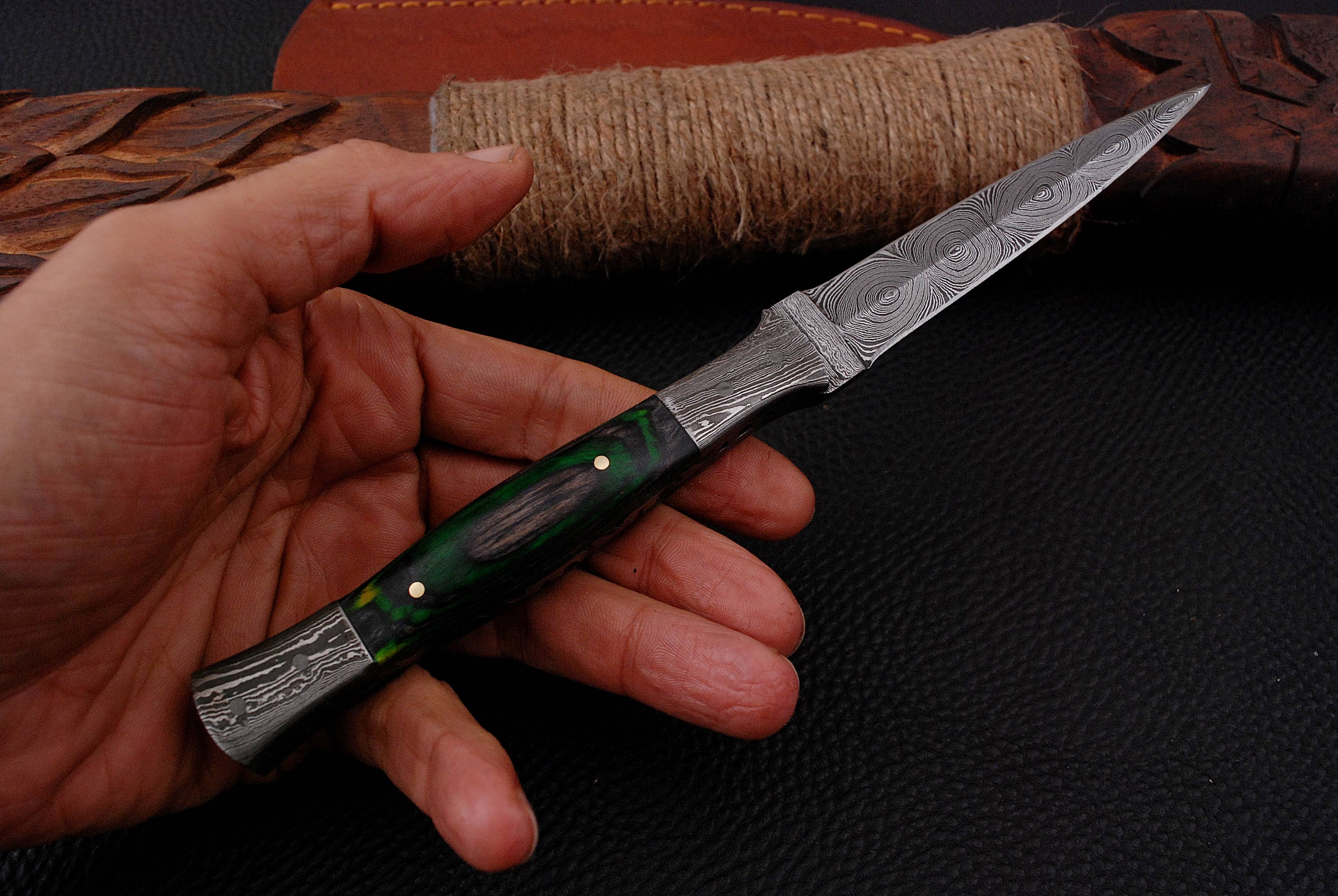 Full Tang Damascus Knife Ideal Dagger Boot Knives with Leather Sheath x-271 - Image 9