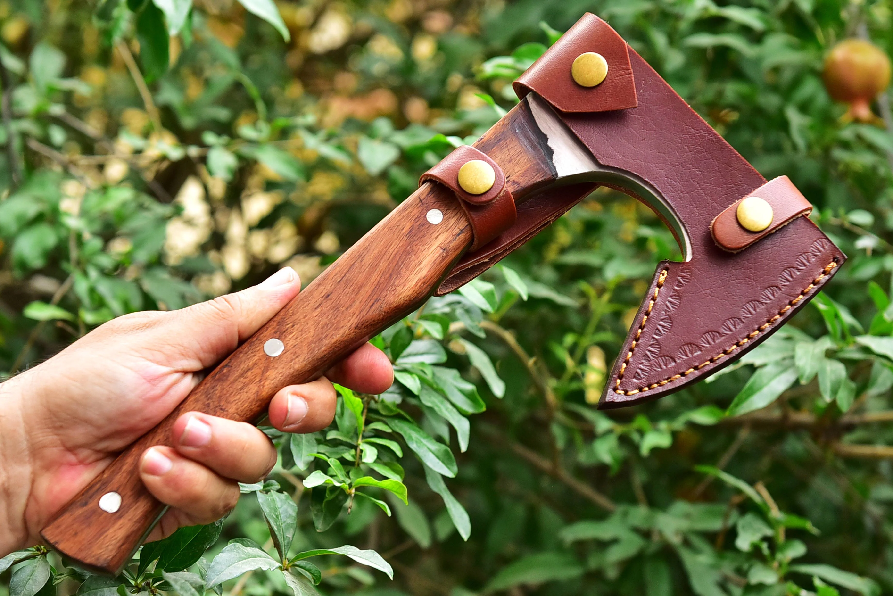 Full Tang Forged Carbon Steel Axe with Rose Wood Shaft - Viking Axe -X177 - Image 10