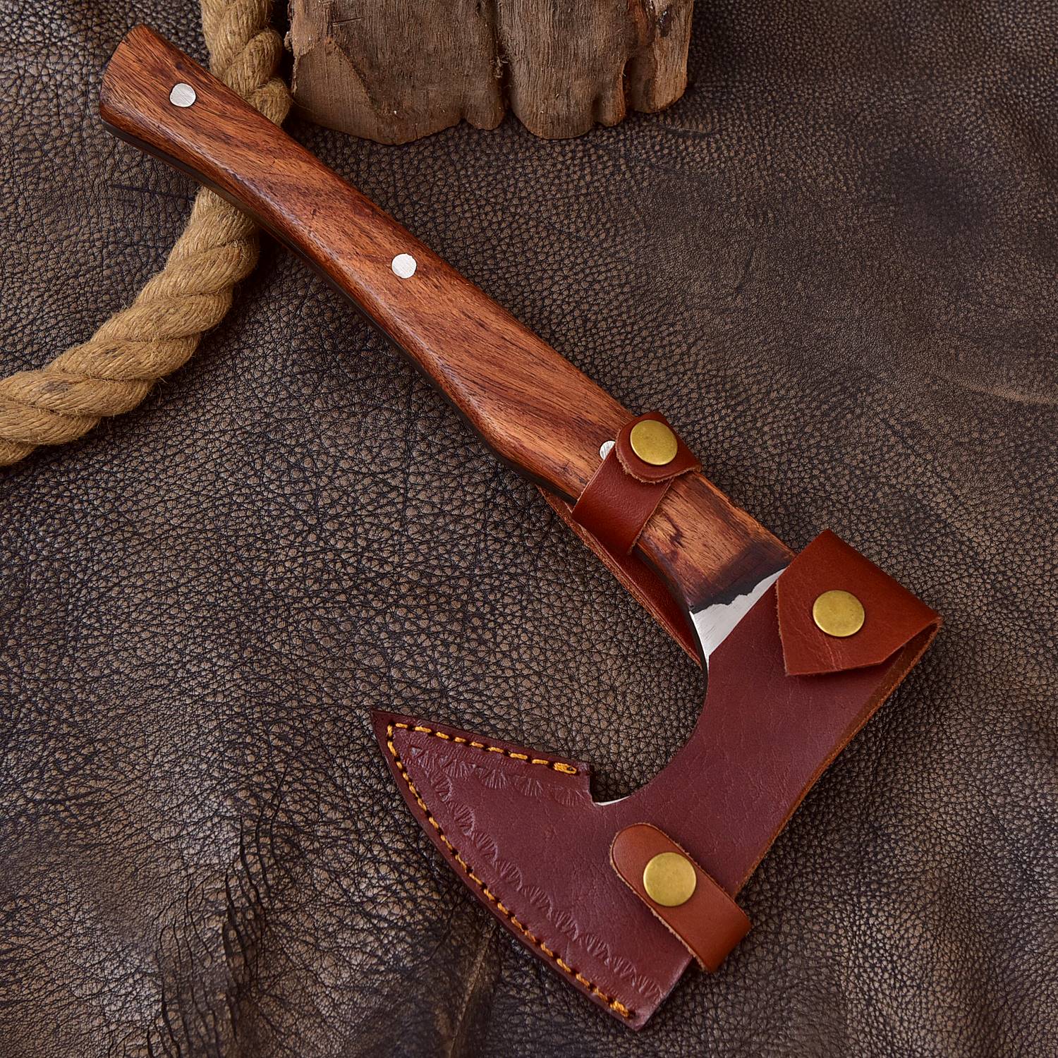 Full Tang Forged Carbon Steel Axe with Rose Wood Shaft - Viking Axe -X177 - Image 3