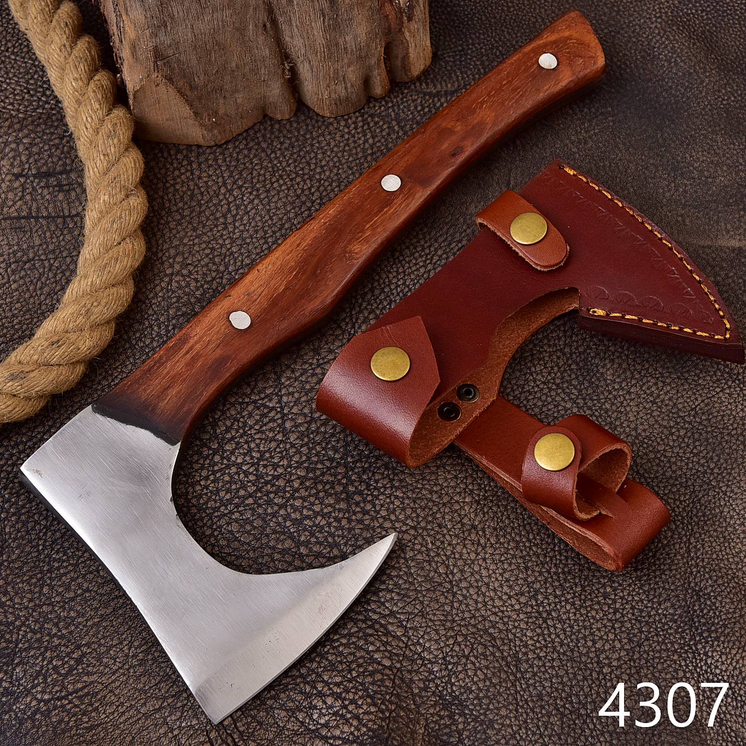 Full Tang Forged Carbon Steel Axe with Rose Wood Shaft - Viking Axe -X177 - Image 4