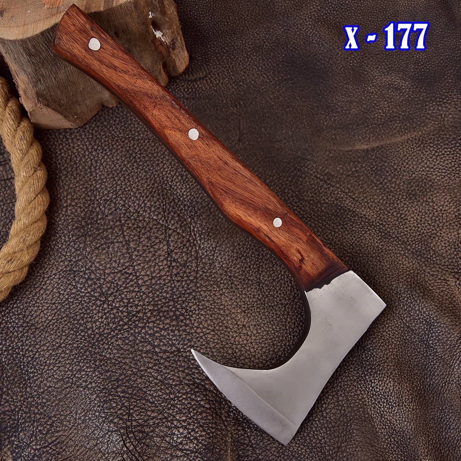 Full Tang Forged Carbon Steel Axe with Rose Wood Shaft - Viking Axe -X177 - Image 5