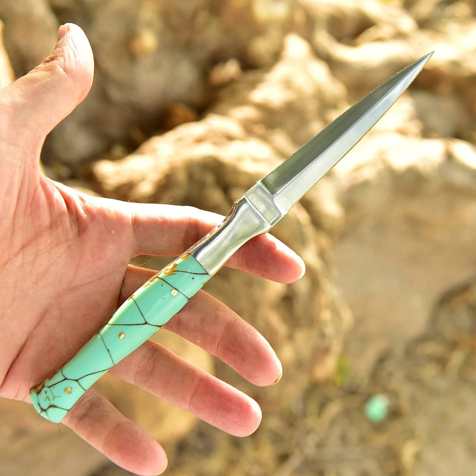 German Best Outdoor Boot Knife Double Edged Fixed Blade - Resin Handle Steel Bolster x-267