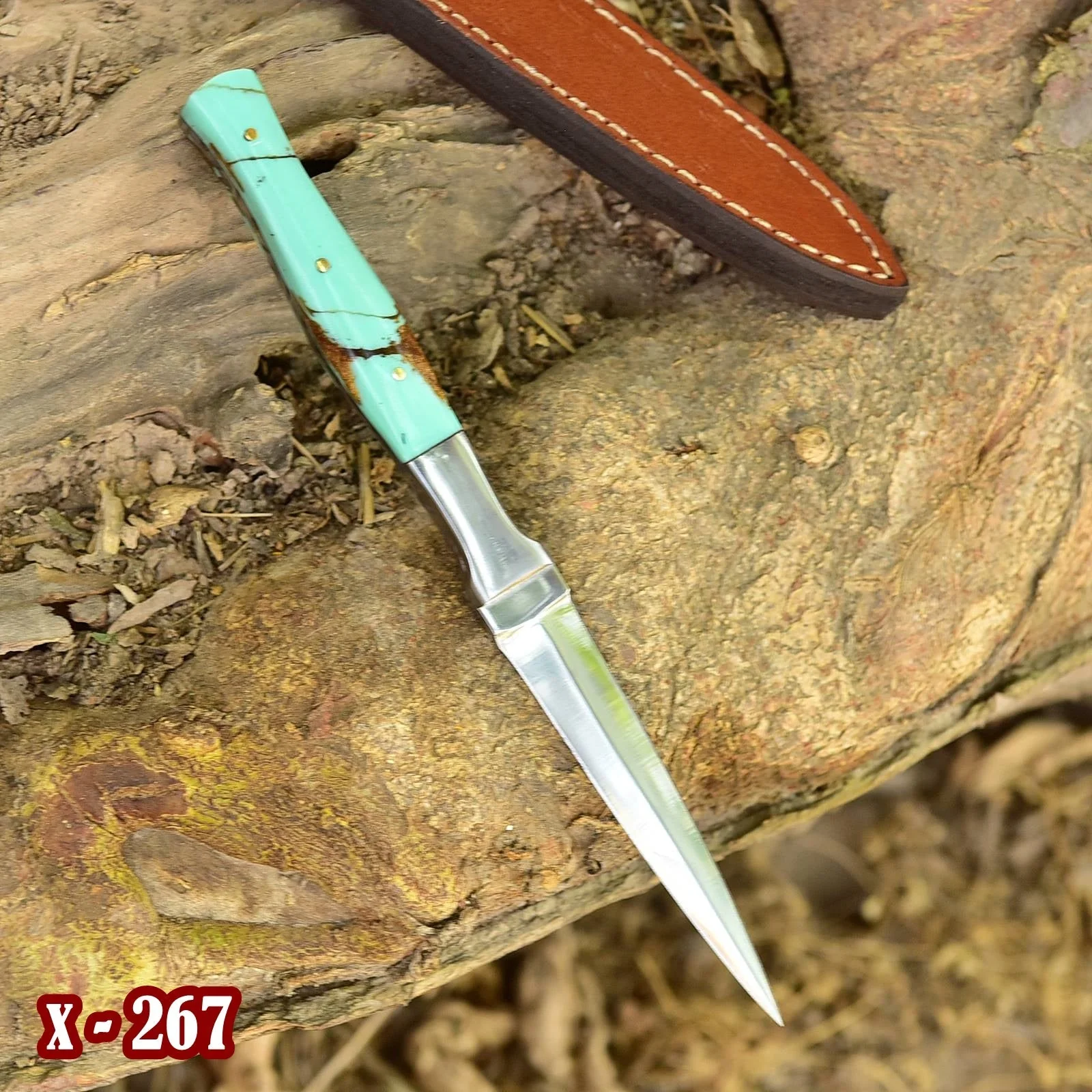 German Best Outdoor Boot Knife Double Edged Fixed Blade - Resin Handle Steel Bolster x-267 - Image 2
