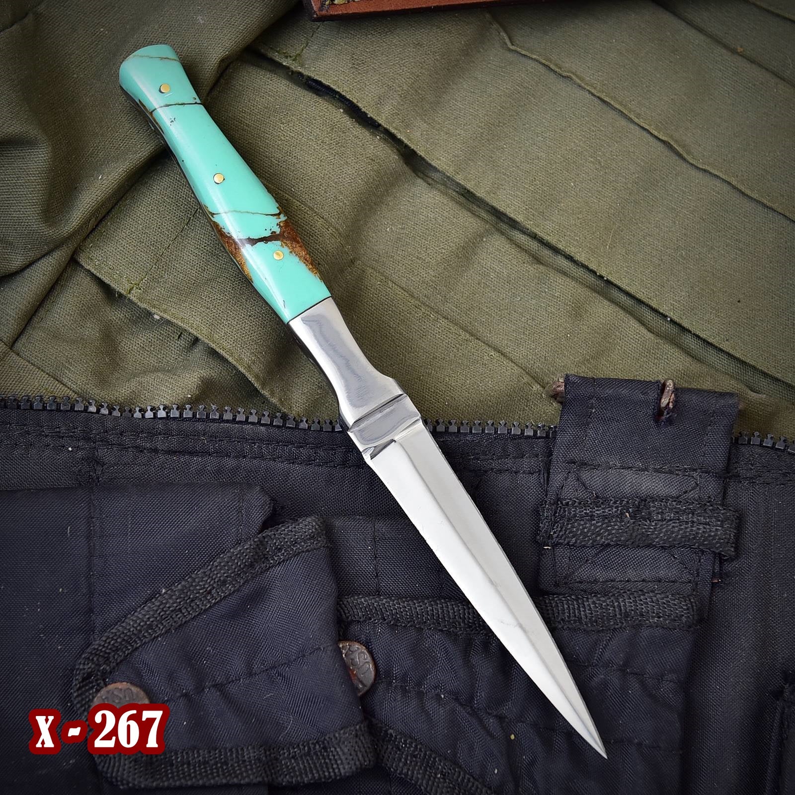 German Best Outdoor Boot Knife Double Edged Fixed Blade - Resin Handle Steel Bolster x-267 - Image 5
