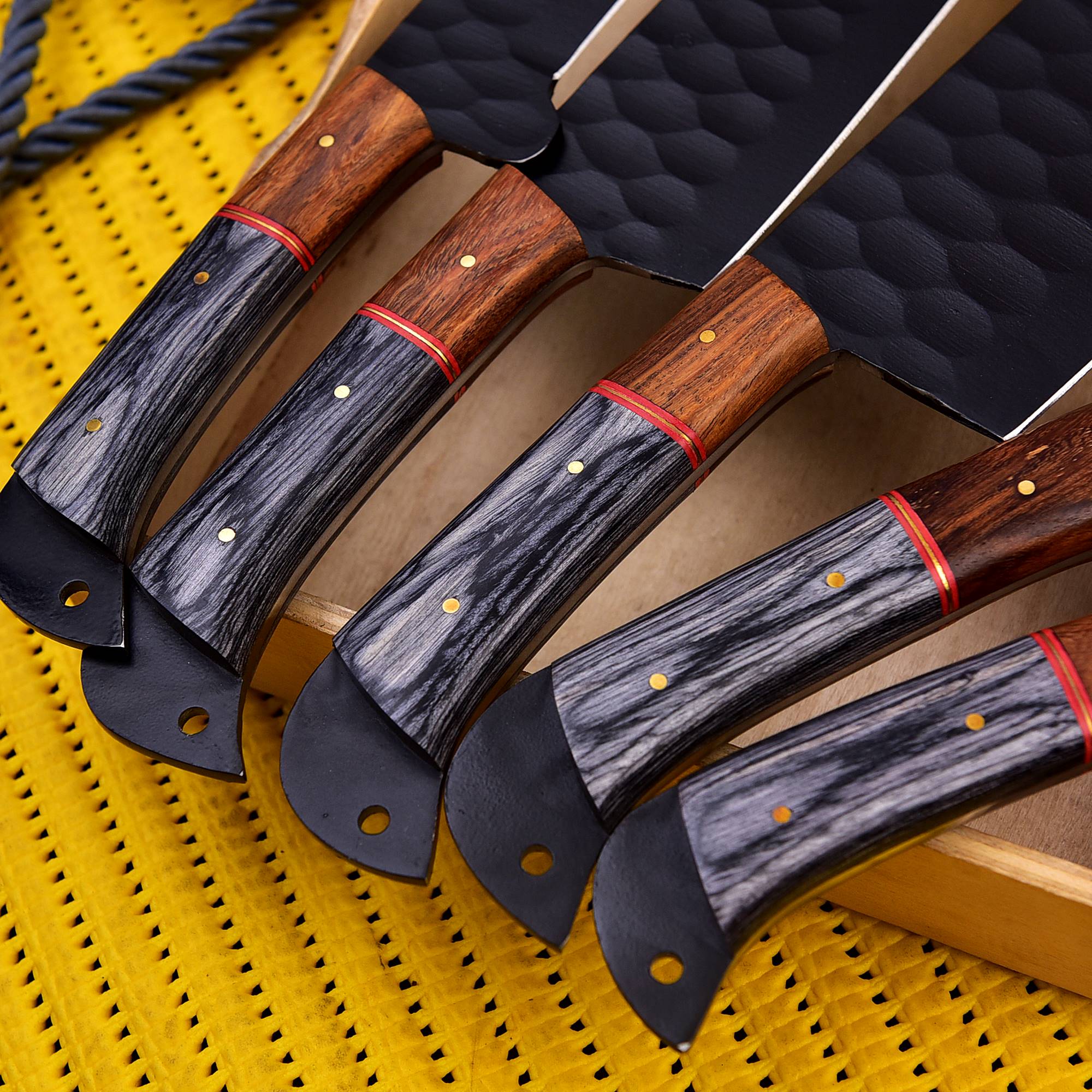 German Chef Knives Set Carbon Steel Black Powder Coating Blade Chef Knives Set X-259 - Image 3