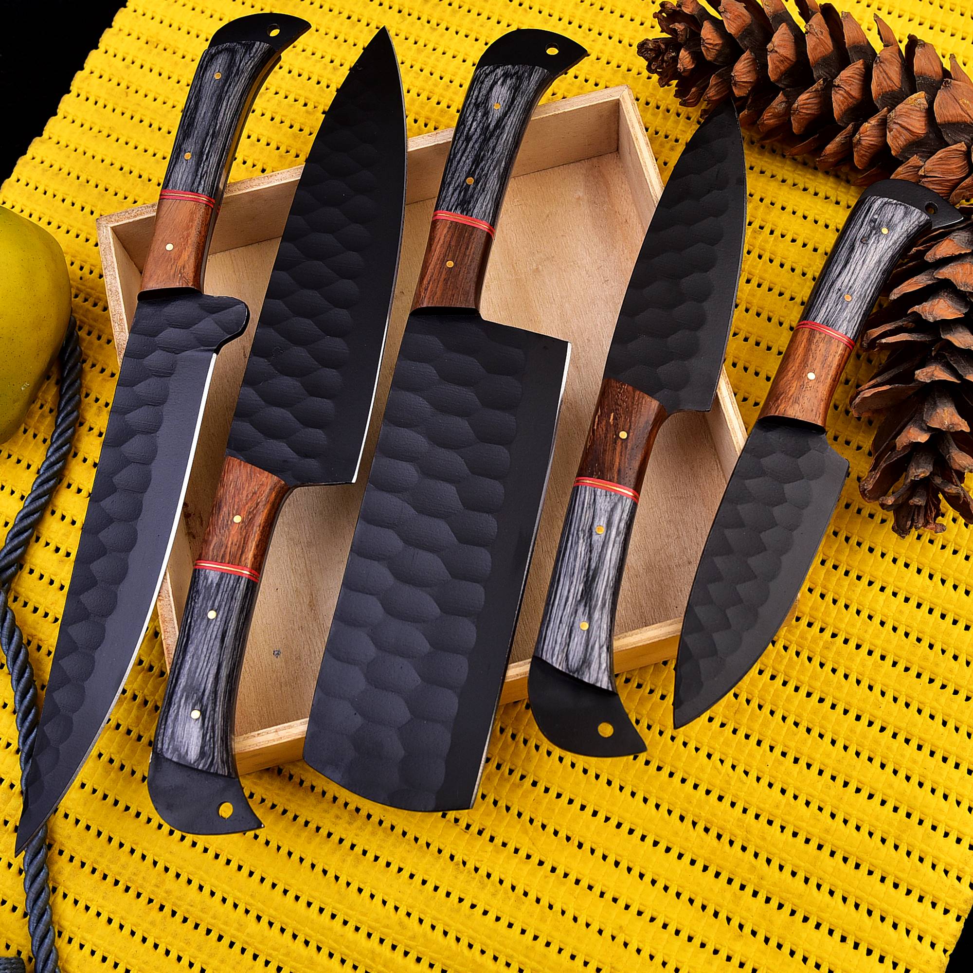 German Chef Knives Set Carbon Steel Black Powder Coating Blade Chef Knives Set X-259 - Image 4