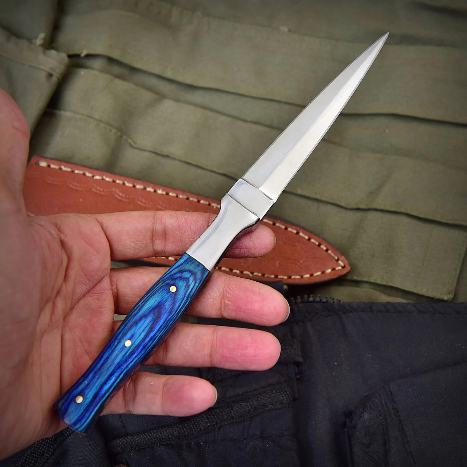 German Handmade Carbon Steel Boot Knife Full Tang Wood Handle x-266 - Image 6