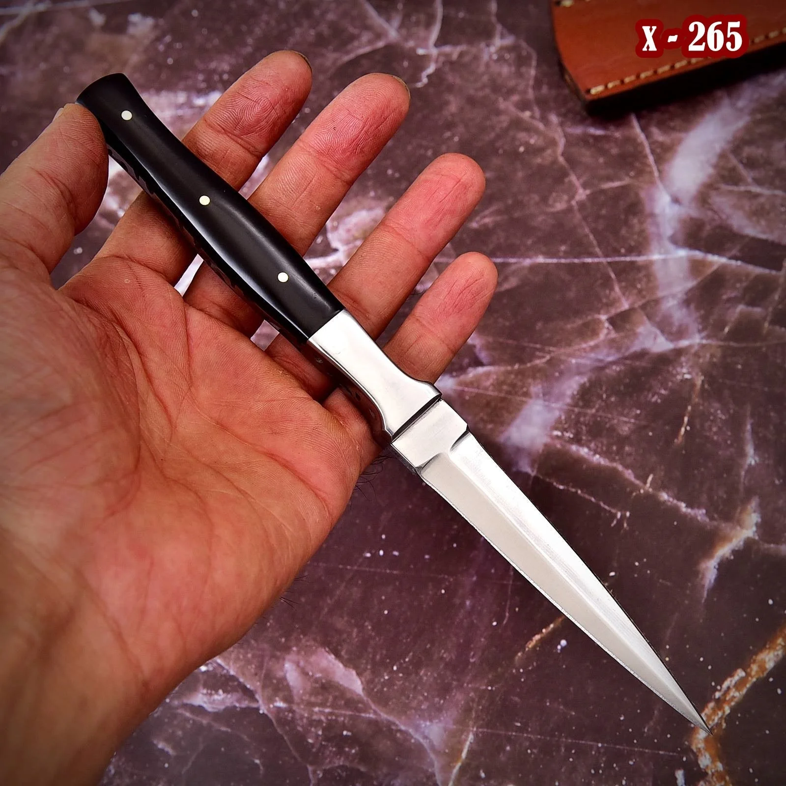 German Knife Double - Edged Blade Full Tang Slick Boot Knives with Leather Sheath x-265 - Image 11