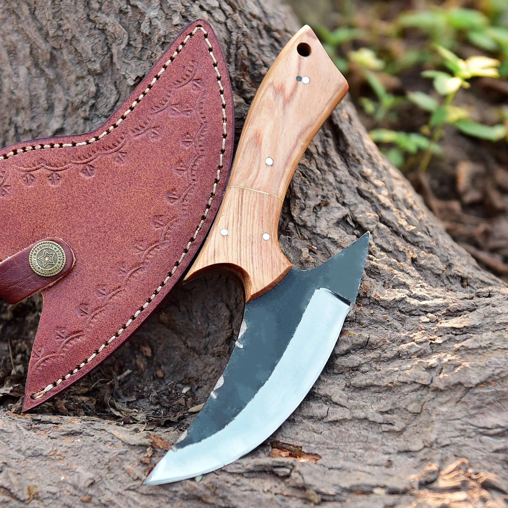 Hand Forged Carbon 1095 Steel Alaska Ulu Pizza Cutter Kitchen Knife - Image 3