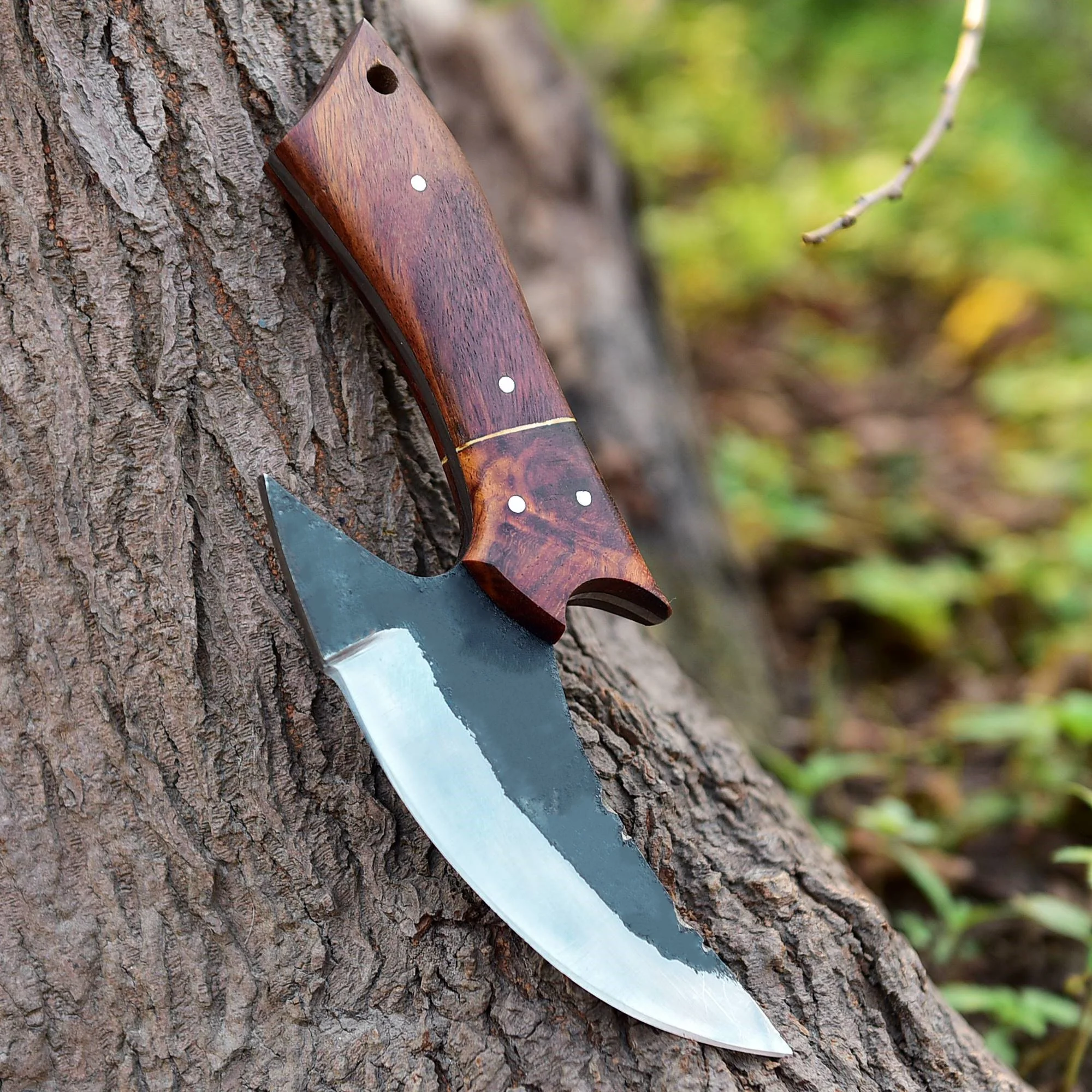 Hand Forged Carbon 1095 Steel Blade Ulu Kitchen Knife Wood Handle