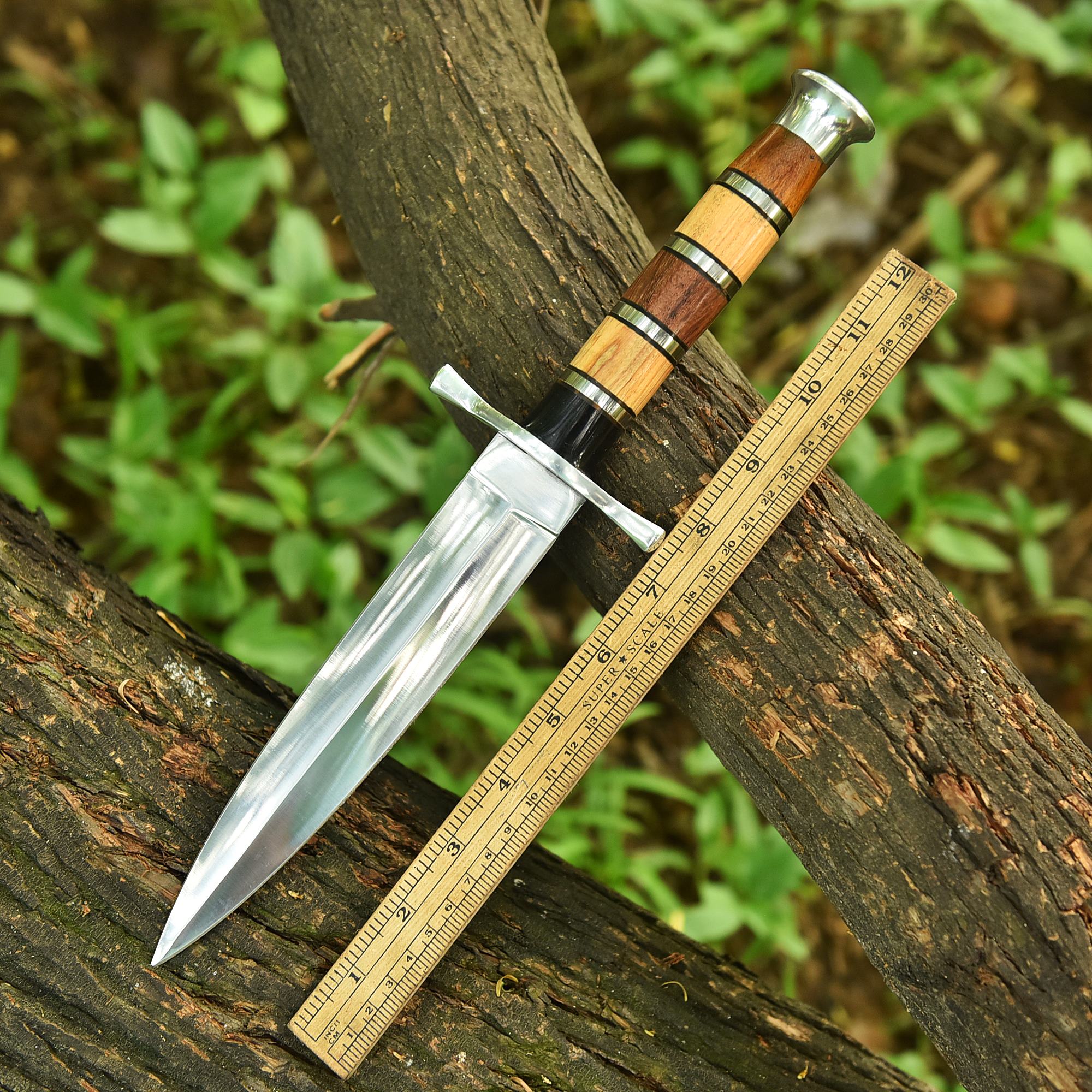 Hand Forged Carbon Steel Hunting Dagger Knife Wood Resin Steel Handle - Image 4