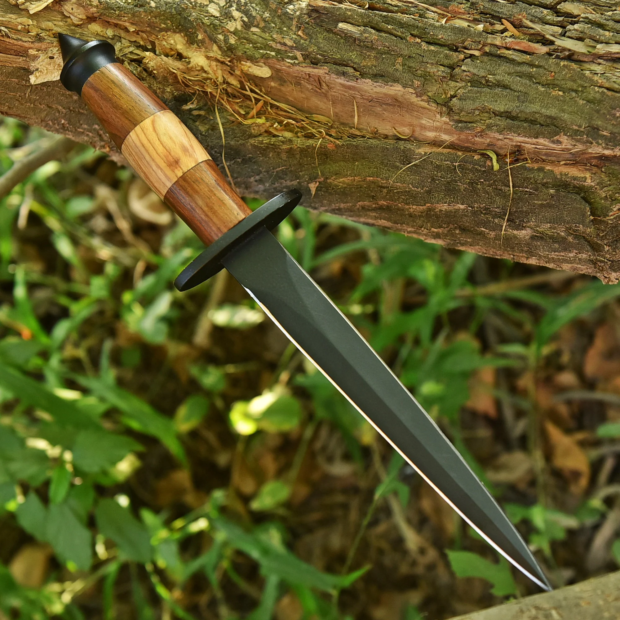 Hand Forged Carbon Steel Hunting Double Edge Boot Knife Wood Handle - Image 3