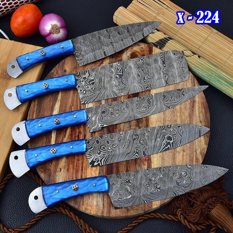 Hand Forged Damascus Steel Chef Knife Set With Resin Handle X-224 - Image 3