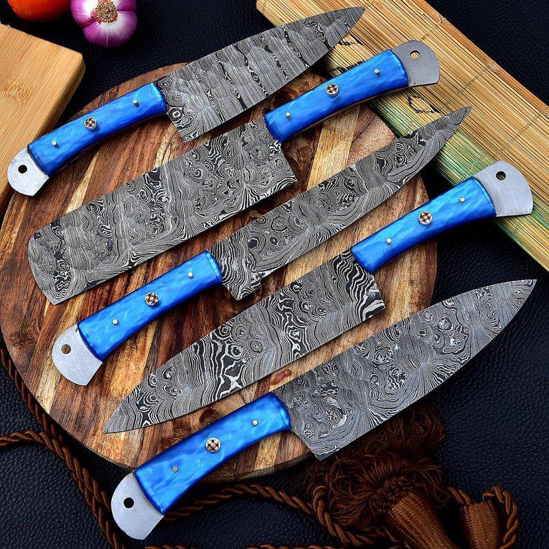 Hand Forged Damascus Steel Chef Knife Set With Resin Handle X-224 - Image 4