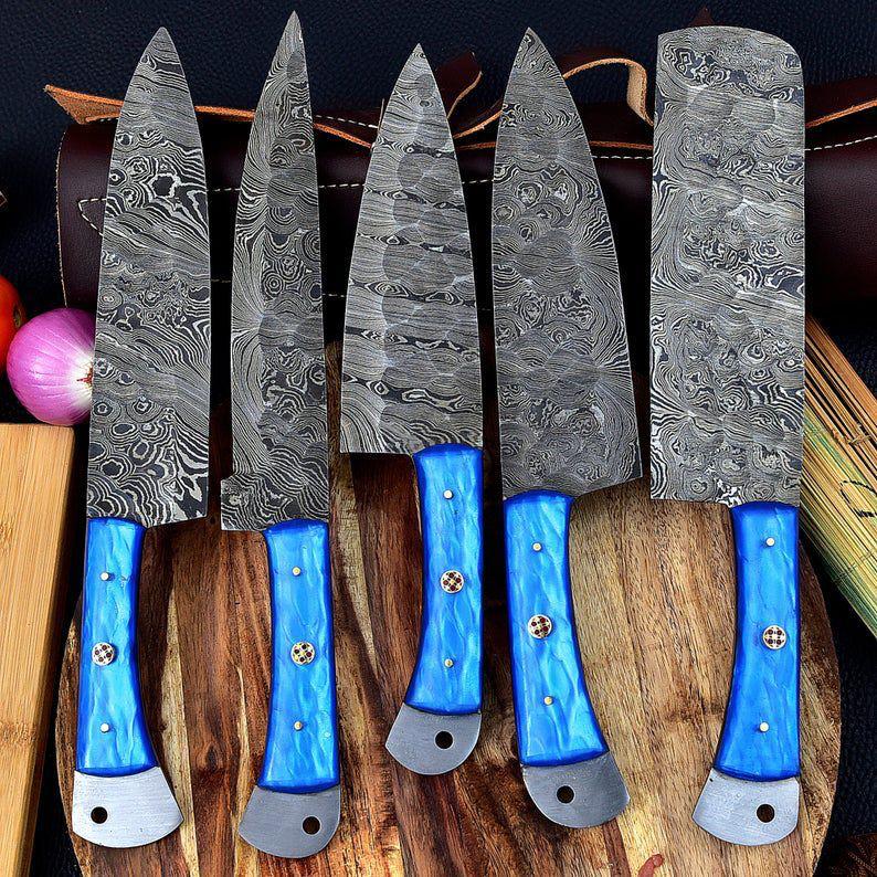 Hand Forged Damascus Steel Chef Knife Set With Resin Handle X-224 - Image 6