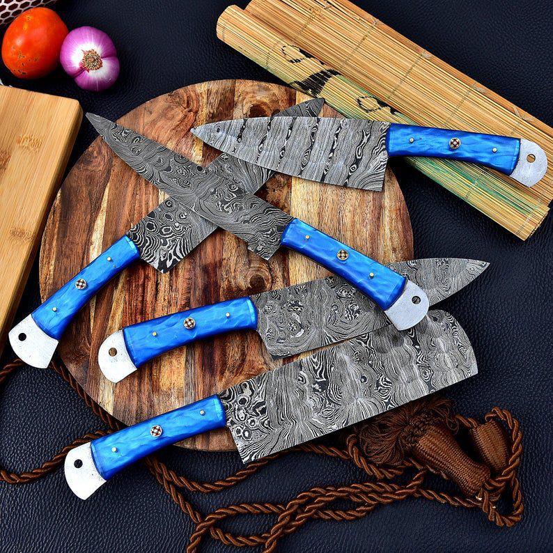 Hand Forged Damascus Steel Chef Knife Set With Resin Handle X-224 - Image 8