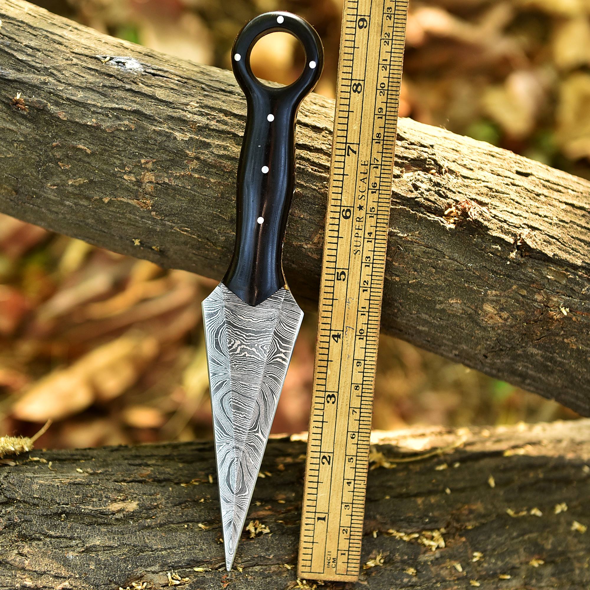 Hand Forged Damascus Steel Double Edge Full Tang Dagger Resin Handle - Image 5