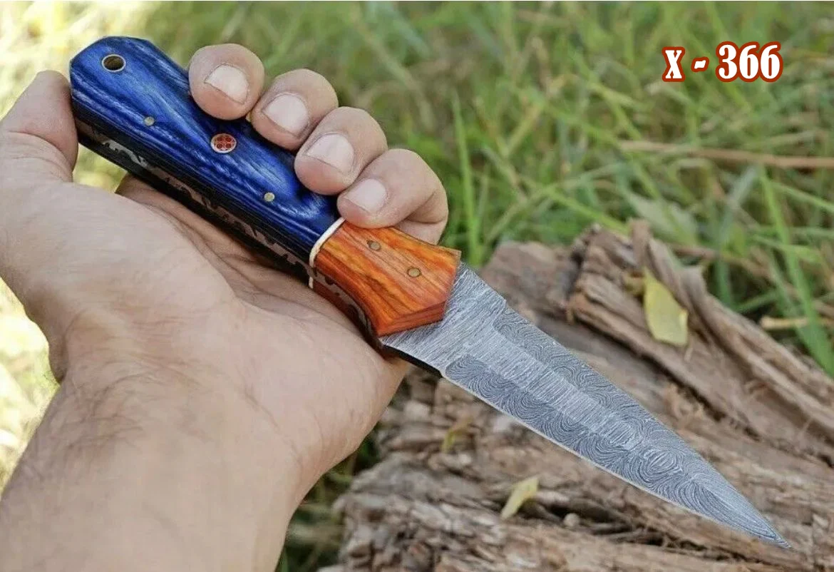 Hand Forged Damascus Steel Double Edge Hunting Camping Dagger Knife - Image 2