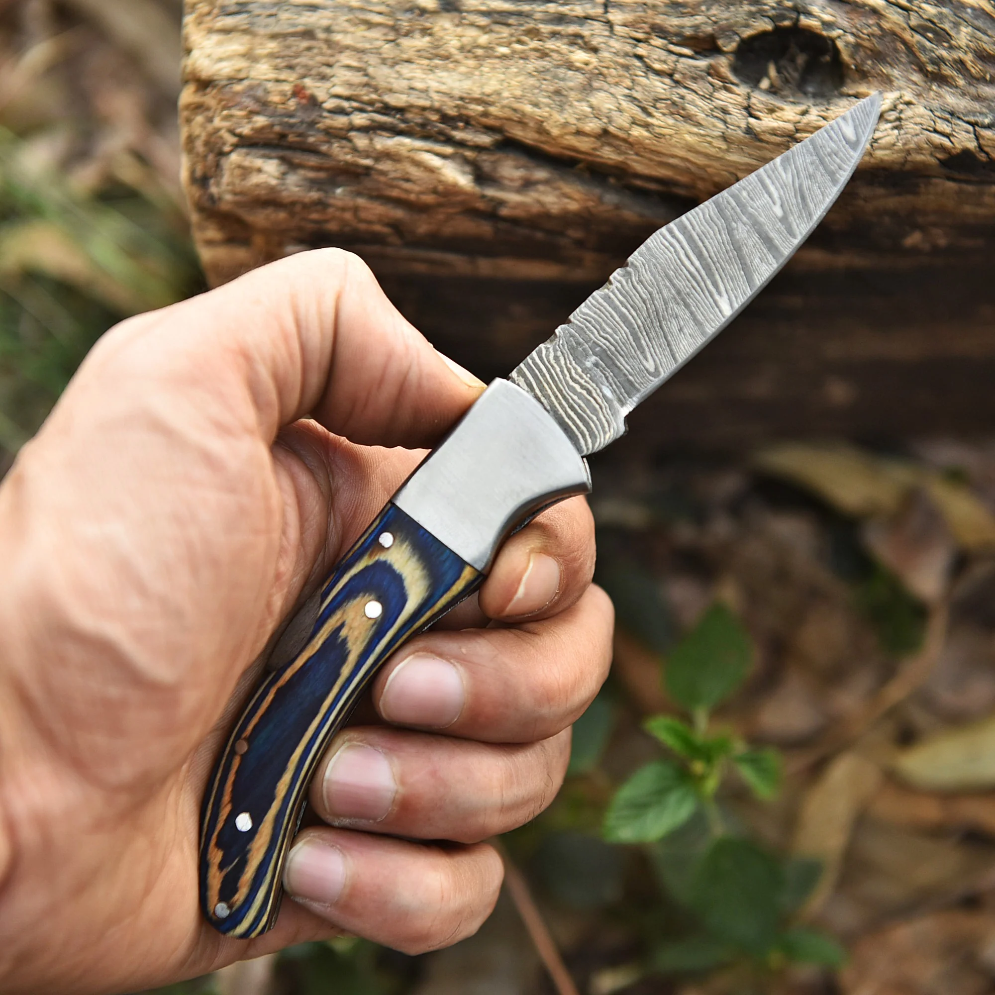 Hand Forged Damascus Steel Folding Blade Pocket Knife Outdoor Camping EDC - Image 2