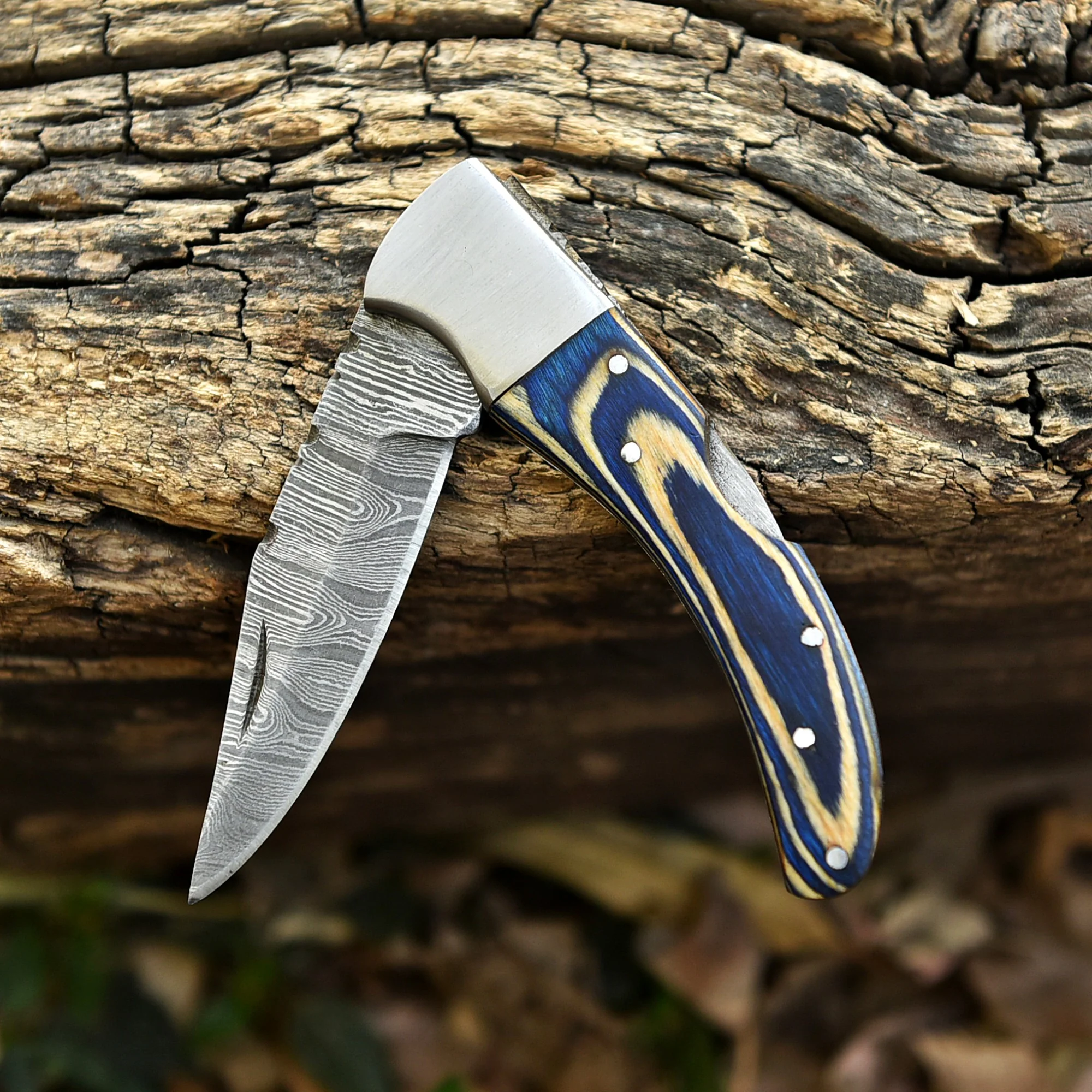 Hand Forged Damascus Steel Folding Blade Pocket Knife Outdoor Camping EDC - Image 4