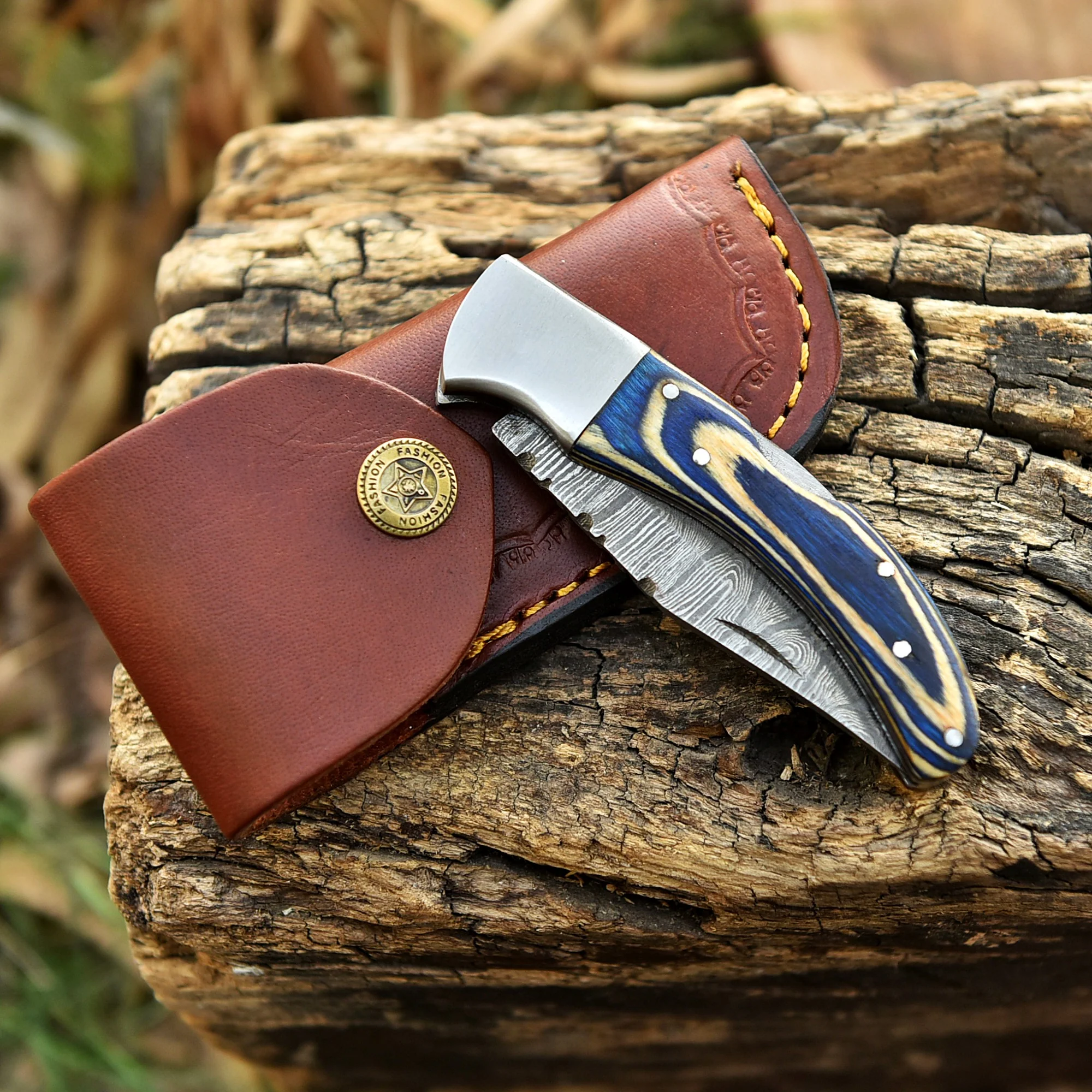 Hand Forged Damascus Steel Folding Blade Pocket Knife Outdoor Camping EDC - Image 5