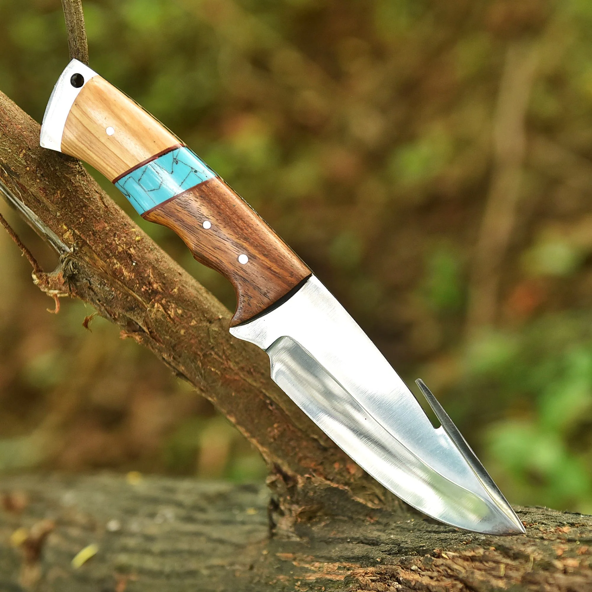 Hand Forged Full Tang Skinner Knife D2 Steel Blade Wood Resin Handle - Image 3