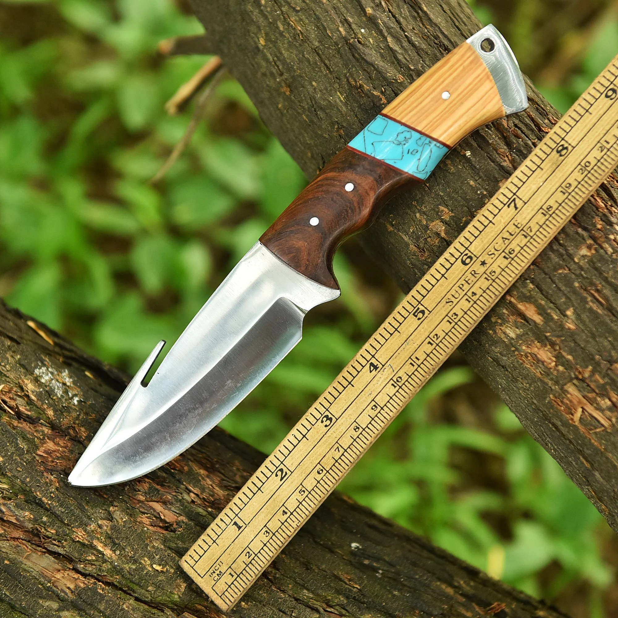 Hand Forged Full Tang Skinner Knife D2 Steel Blade Wood Resin Handle - Image 4