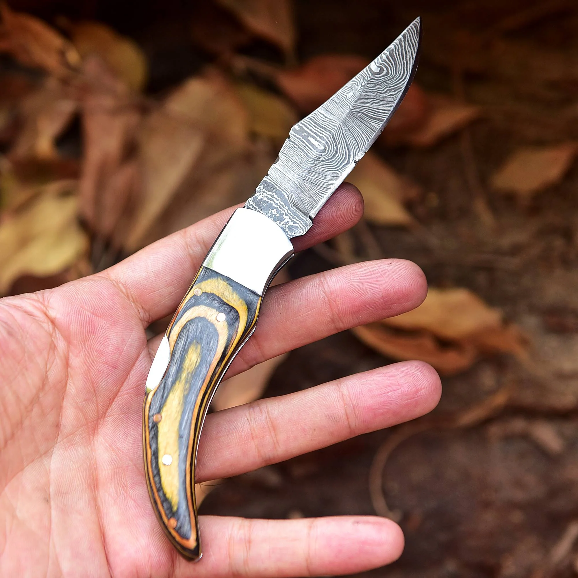 Hand Made Damascus Steel Hunting Folding Knife Camping Pocket Knife