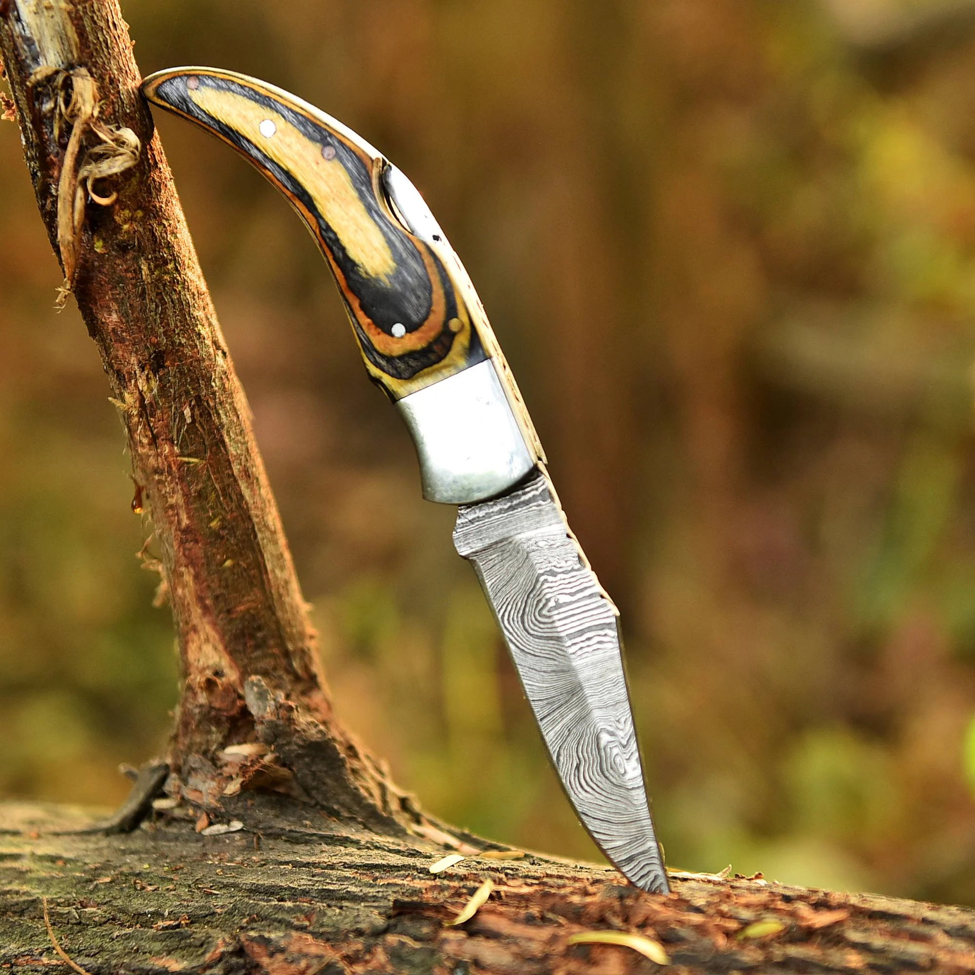 Hand Made Damascus Steel Hunting Folding Knife Camping Pocket Knife - Image 6