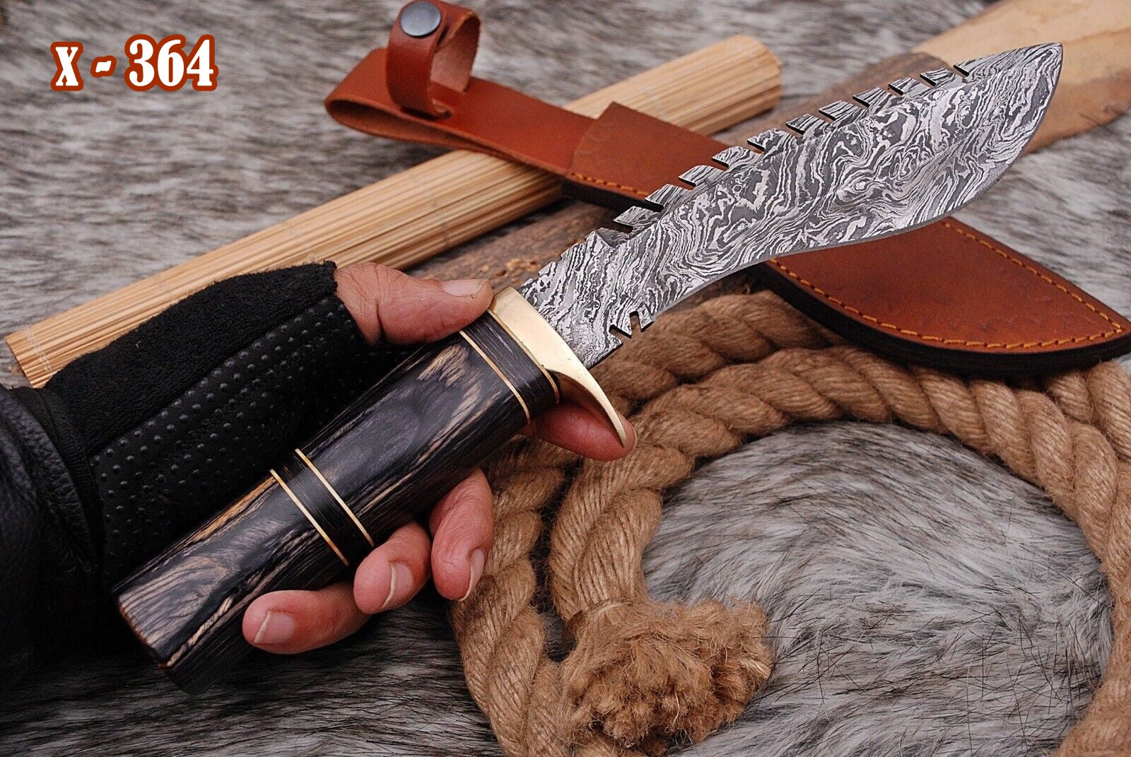 Hand Made Forged Damascus Steel Traditional Gurkha Kukri Knife Brass Guard Pakka Wood Handle - Image 3