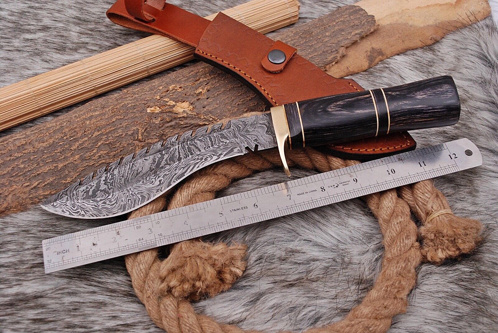 Hand Made Forged Damascus Steel Traditional Gurkha Kukri Knife Brass Guard Pakka Wood Handle - Image 4